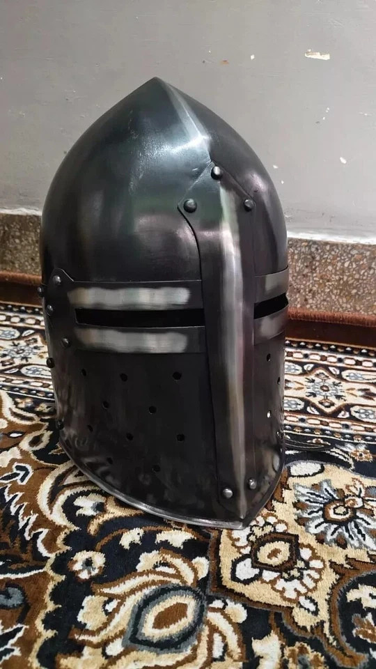 18ga Medieval Knight Templar Helmet Black Cosplay Larp Reenactment Halloween