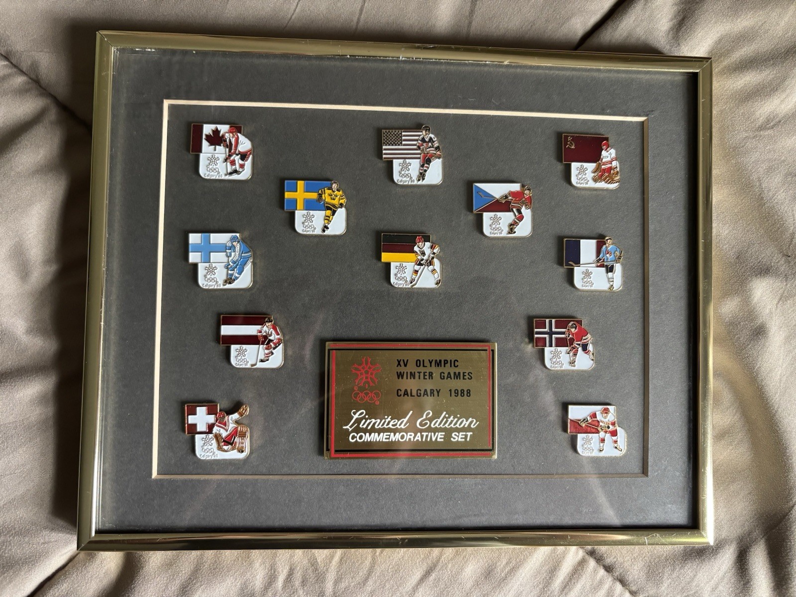 1988 Calgary Olympic Winter Games Hockey framed pin set