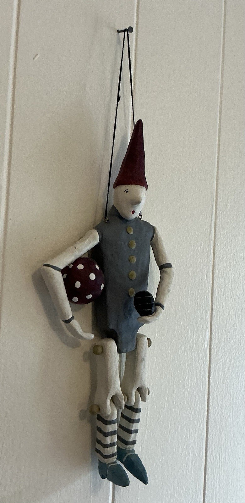 A Rare Vintage Folk Art Judie Bomberger Oliver Jointed Hanging Puppet Sculpture