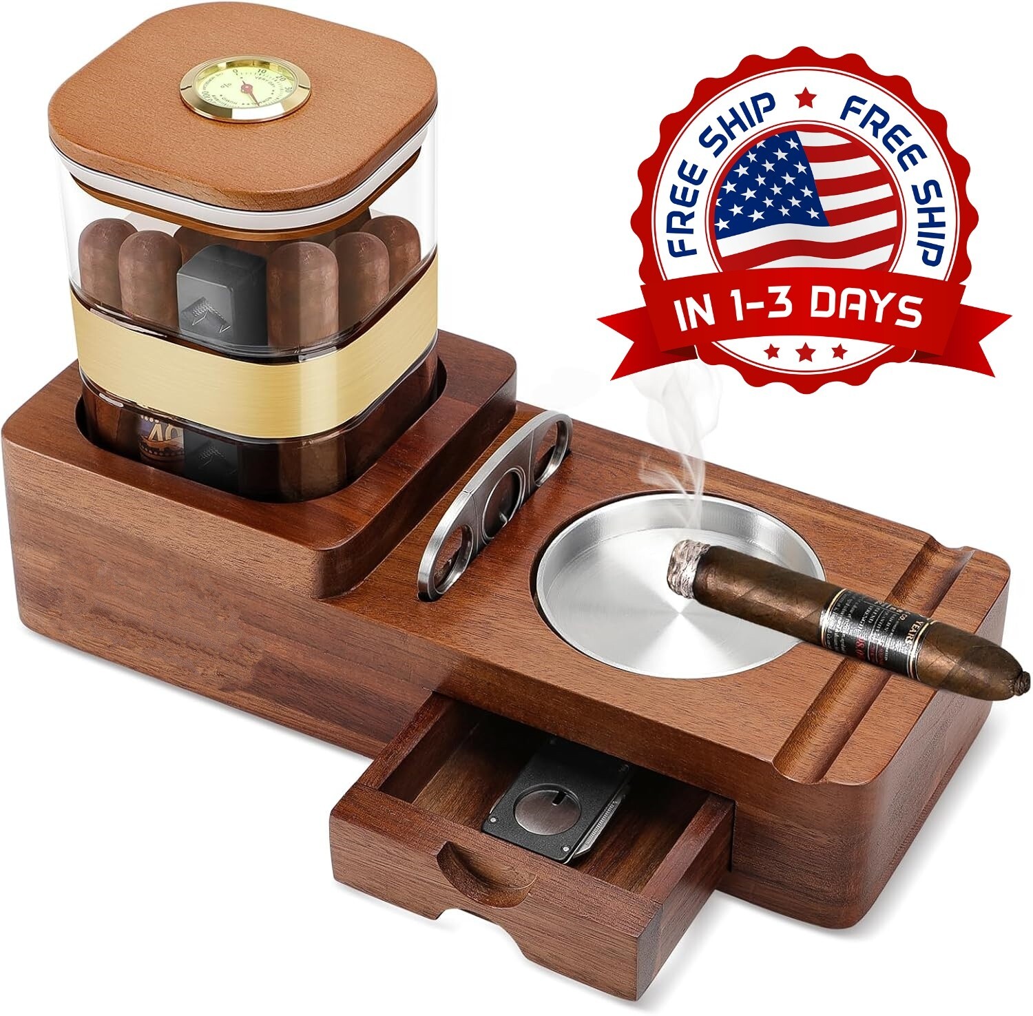 Cenicero de madera con bandeja para puros, juegos de regalo para hombres US NEW