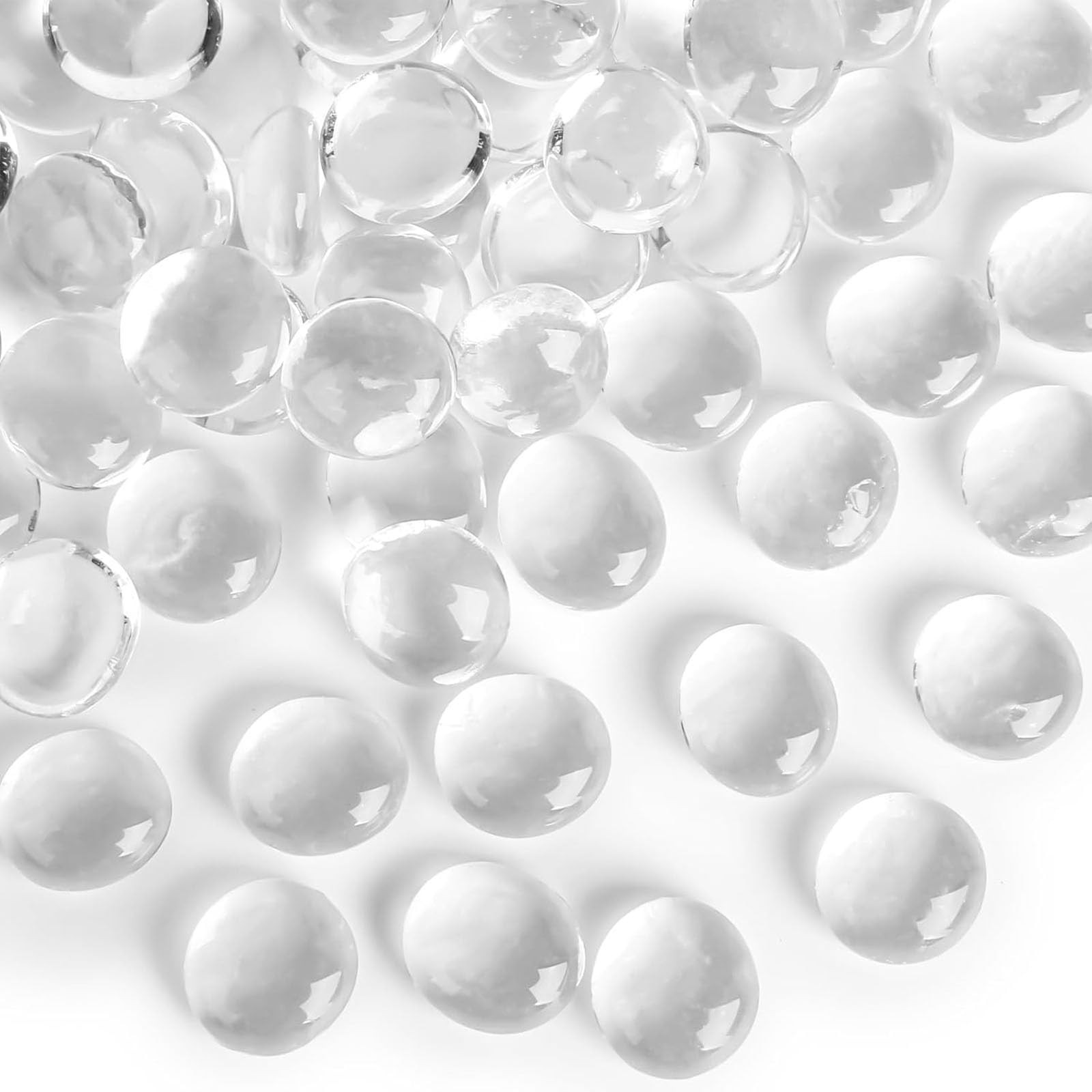 50PCS Clear Glass Beads, Flat Marbles for Vase Fillers