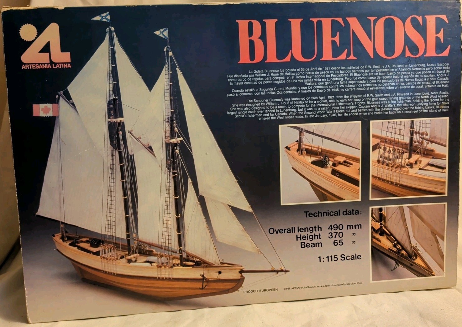 Vintage 1988 Artesania Latina Bluenose Wooden Ship Model Kit 20001 Sealed