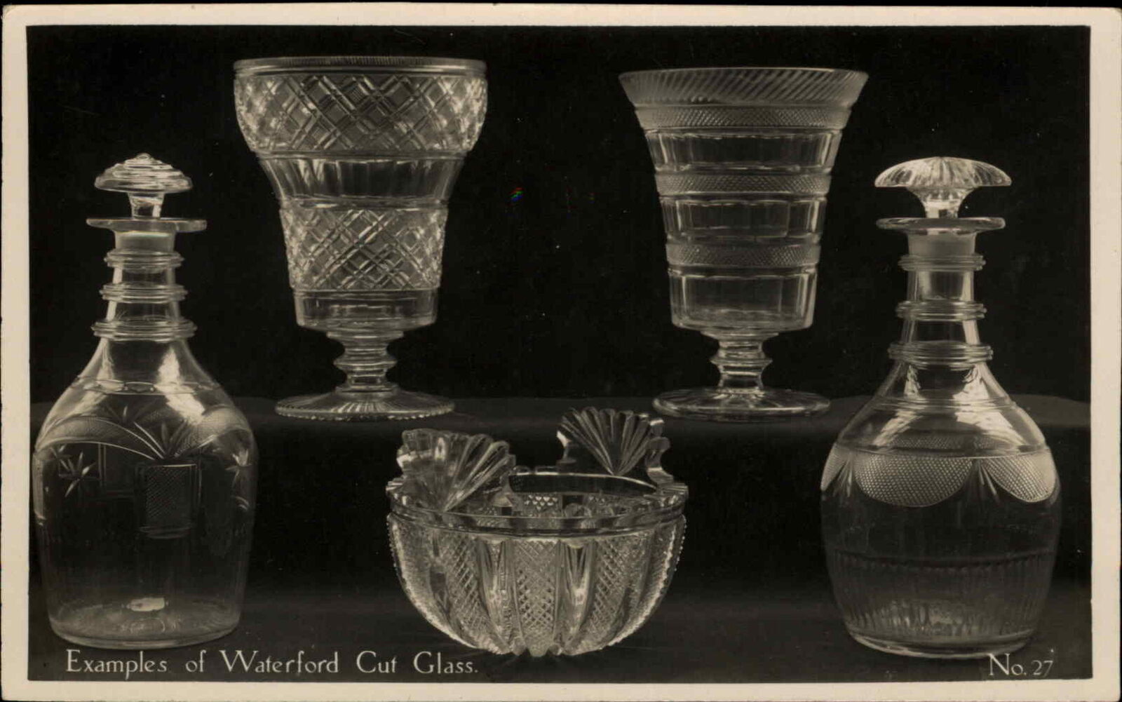 Waterford Cut Glass Glasses Jars Decanters c1910 Real Photo Postcard