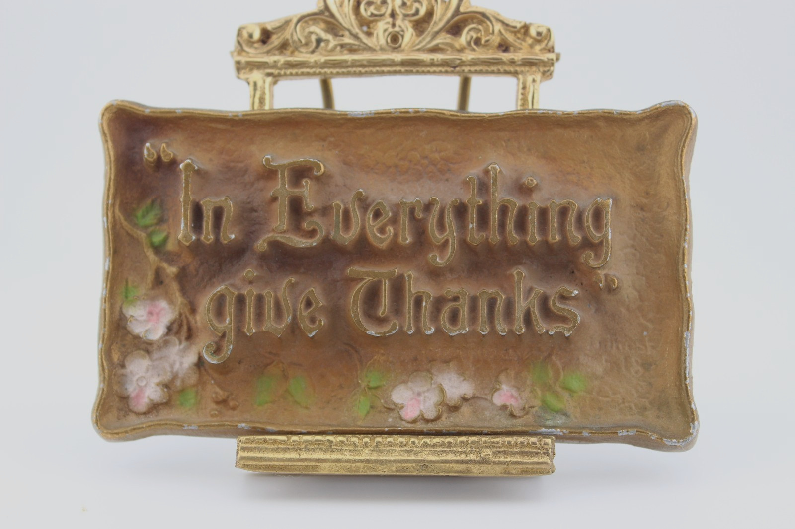 Near antique 1928 A E Mitchell cast metal bible verse plaque 1 Thessalonians5:18 Near antique 1928 A E Mitchell cast metal bible verse plaque 1 Thessalonians5:18