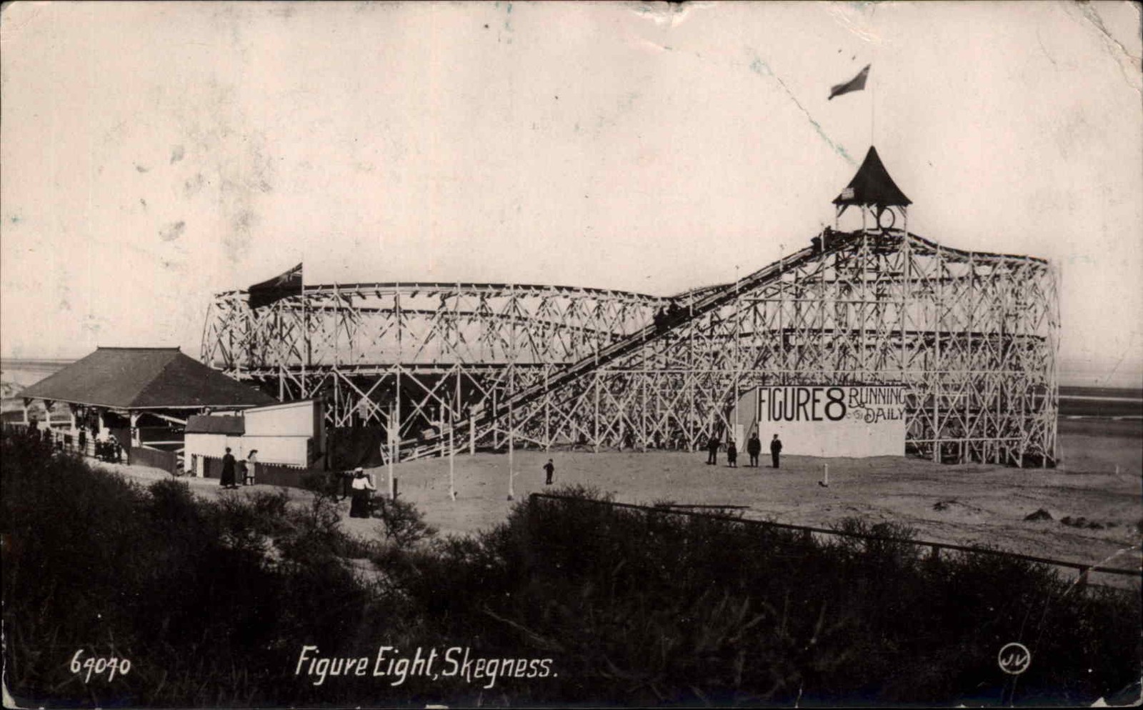 SKEGNESS LINCOLNSHIRE Figure Eight ROLLER COASTER Antique RPPC