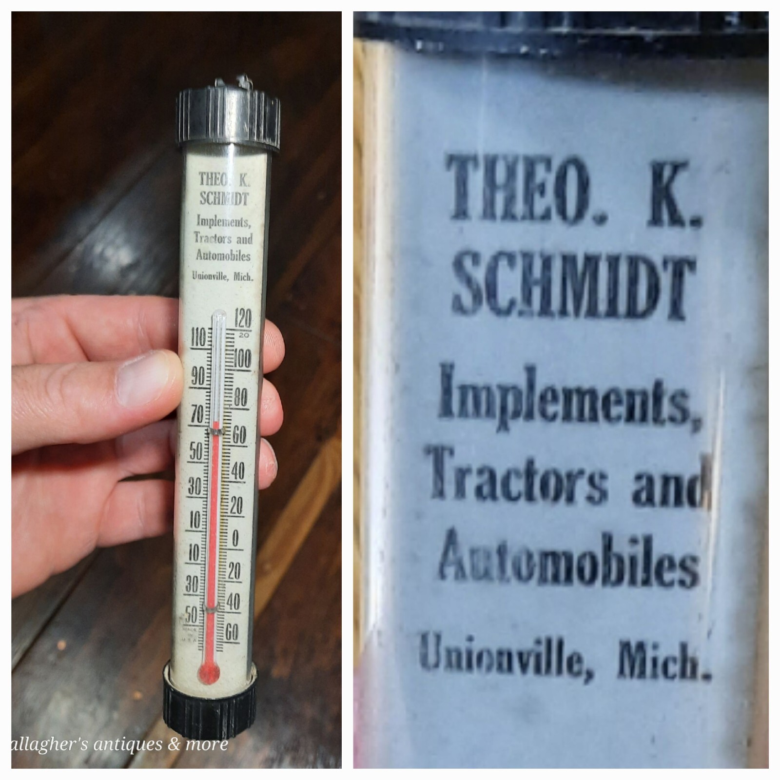 Vintage Theo K Schmidt Unionville Mi Tractors Farms Automobile Thermometer Vintage Theo K Schmidt Unionville Mi Tractors Farms Automobile Thermometer