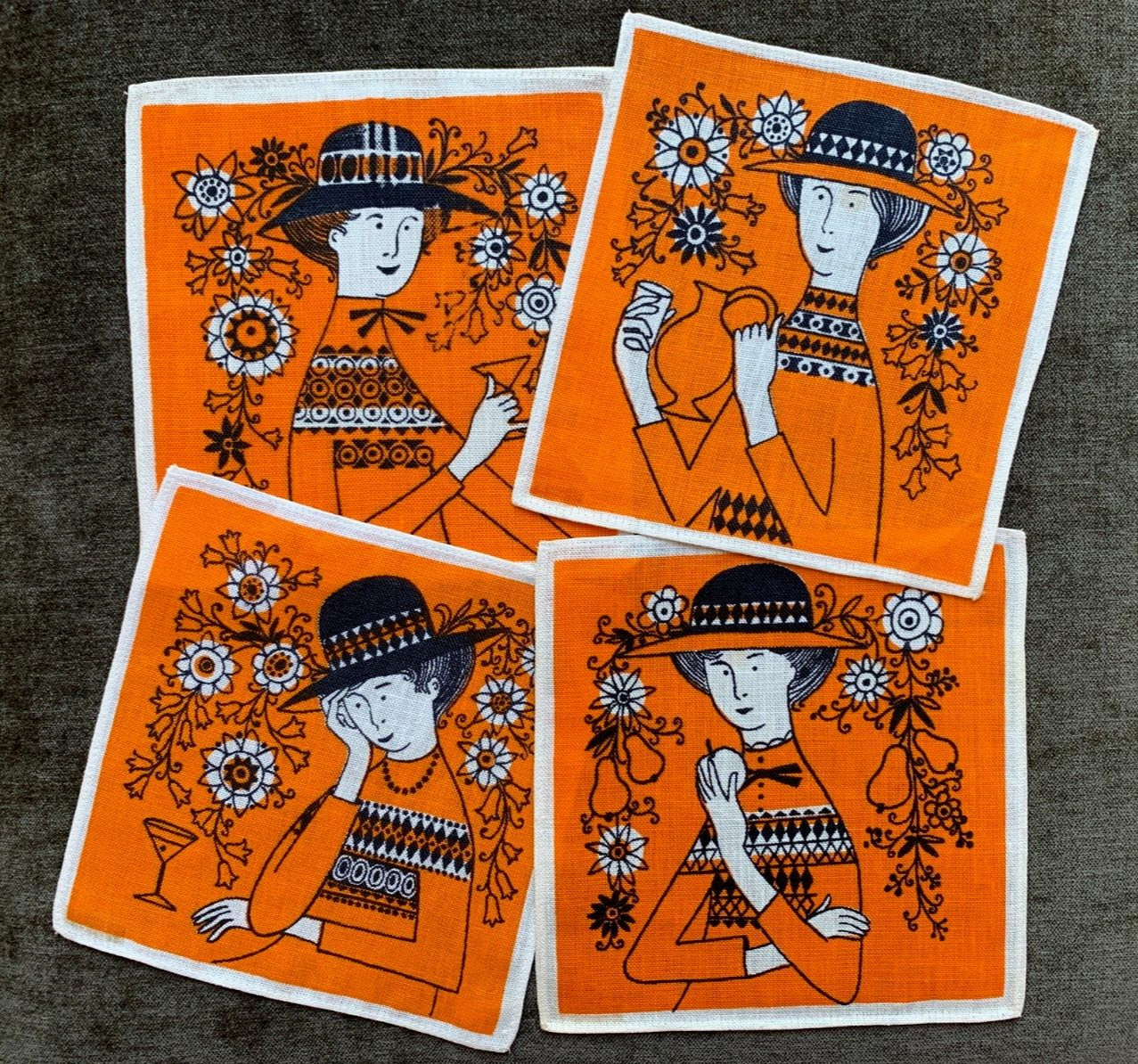 Vintage Cocktail Napkins Emilia Arabia Finland Raija Uosikkinen Design Set/8 NOS