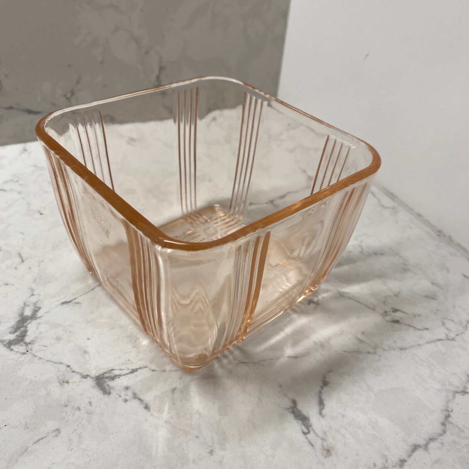 Vintage Square Pink Depression Glass Ribbed Refrigerator Container 4.2\