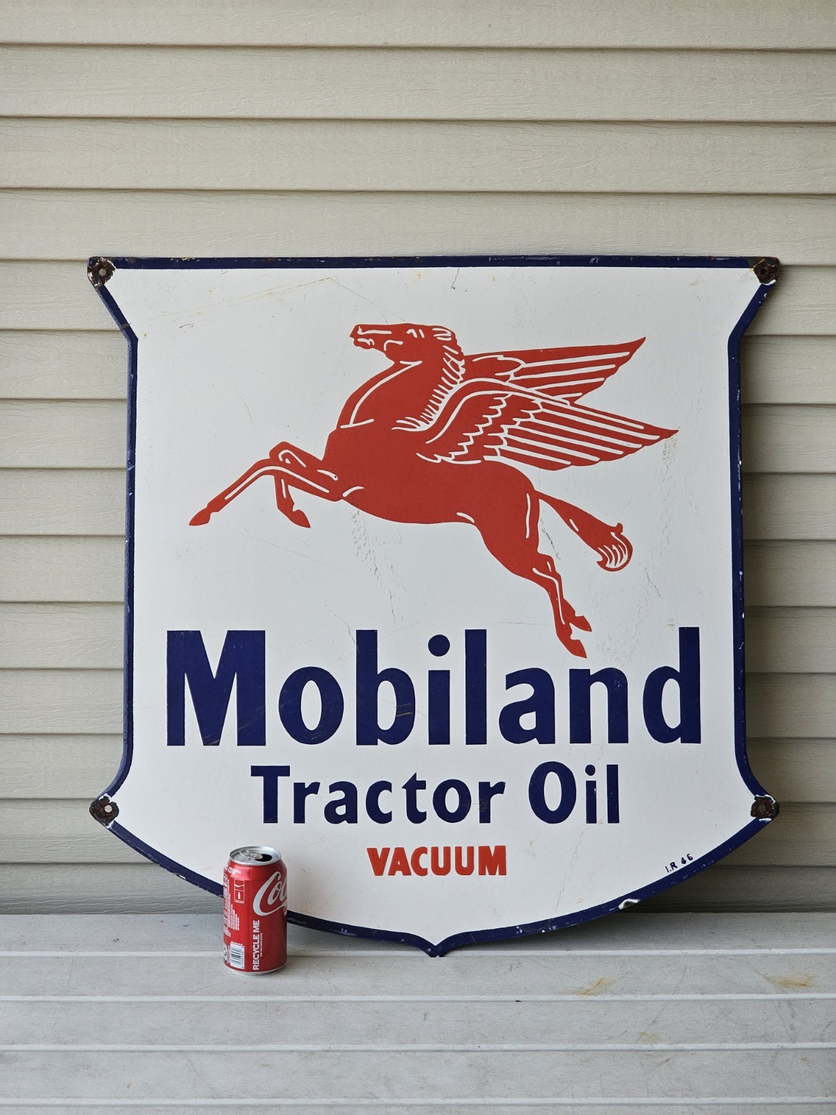 GIANT VINTAGE MOBILAND OIL TRACTOR PEGASUS PORCELAIN SIGN 30