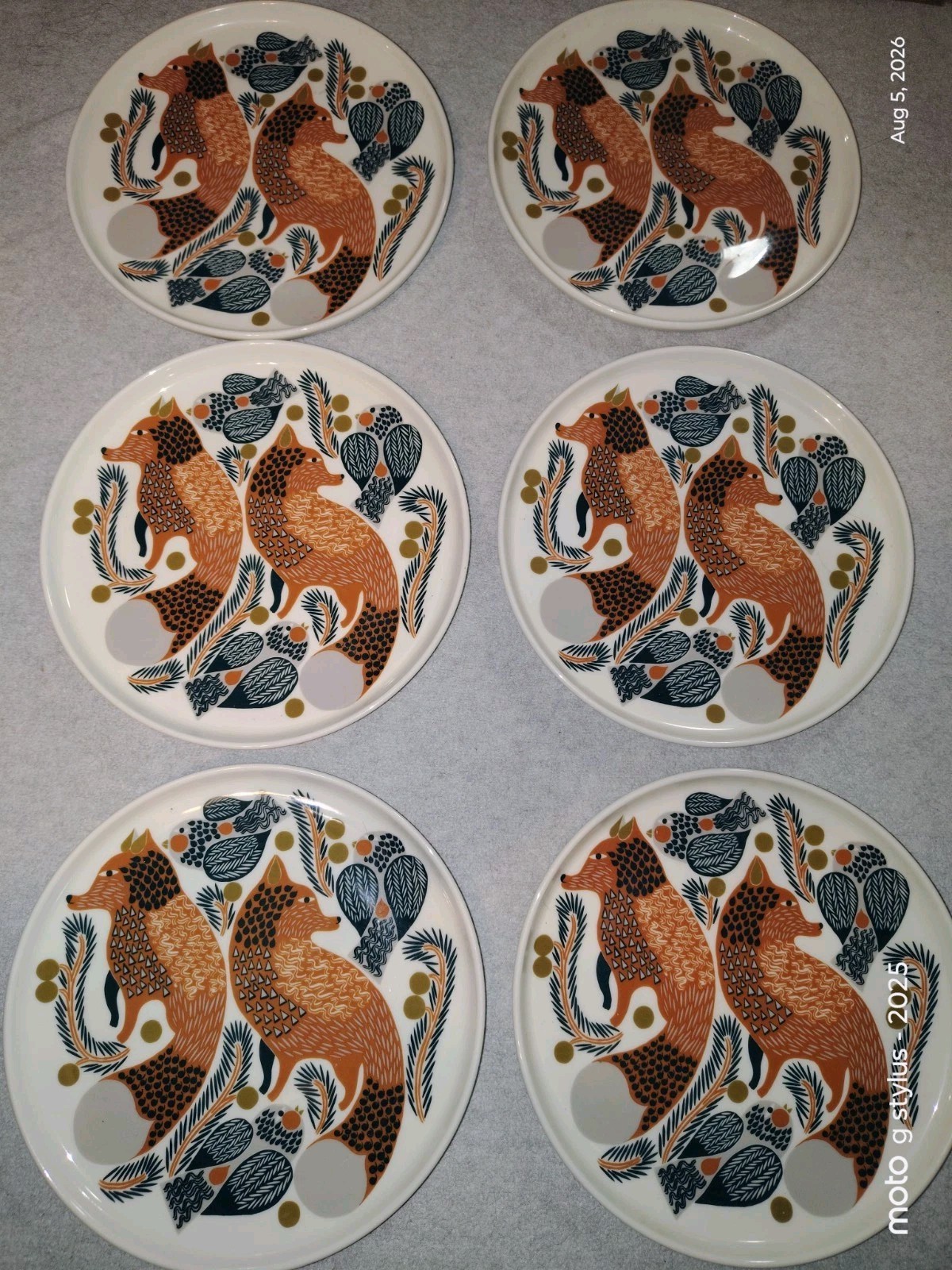 Marimekko Ketunmarja Fox Salad Dessert Plates Set of 6 Oiva Finland 8\