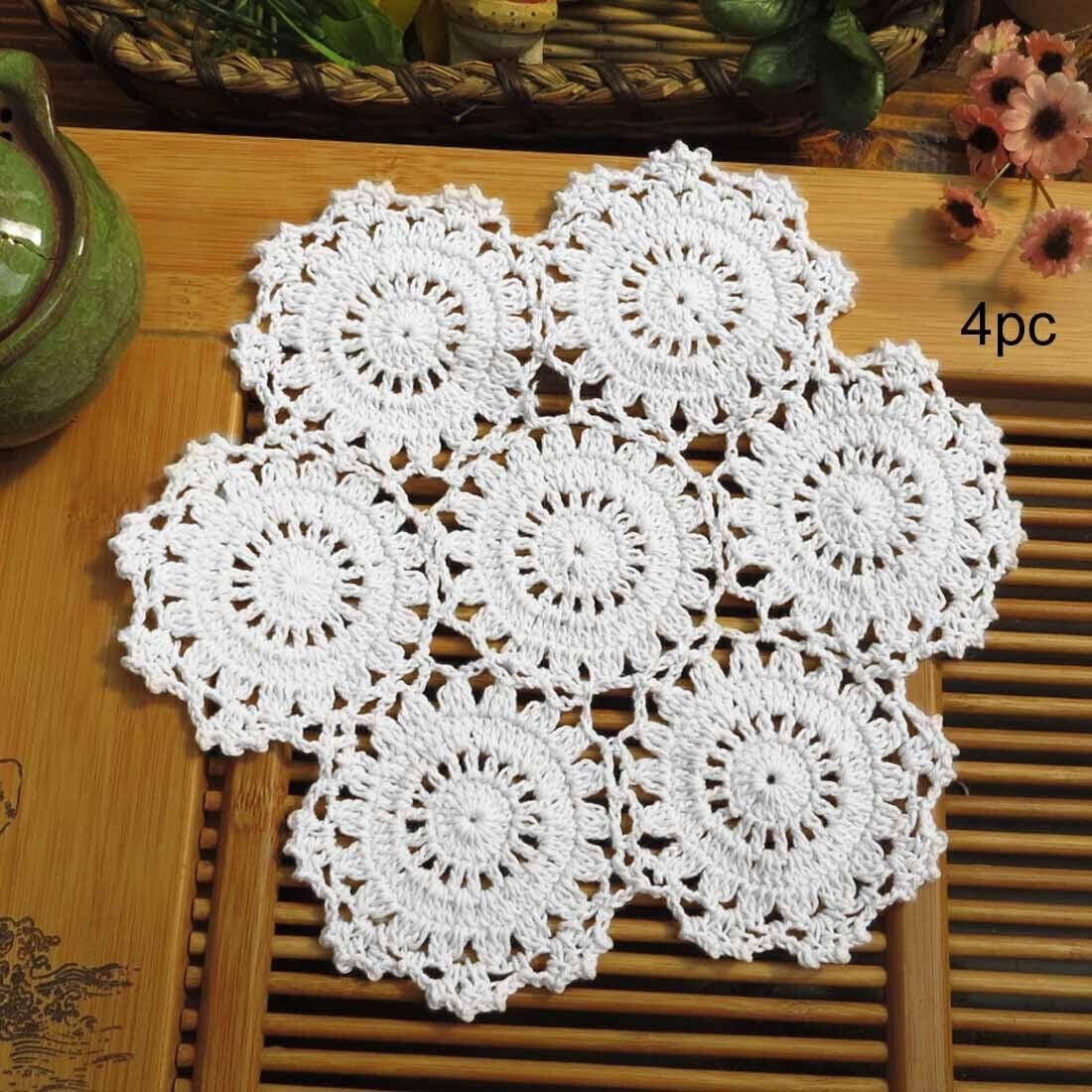 4Pcs/Lot White Vintage Hand Crochet Lace Doilies Flower Placemats Table Mat 9.4\
