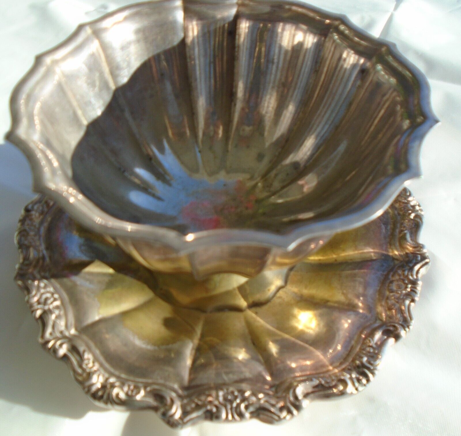 Gravy Boat Bowl International Floral Design Silverplate Attached Underplate