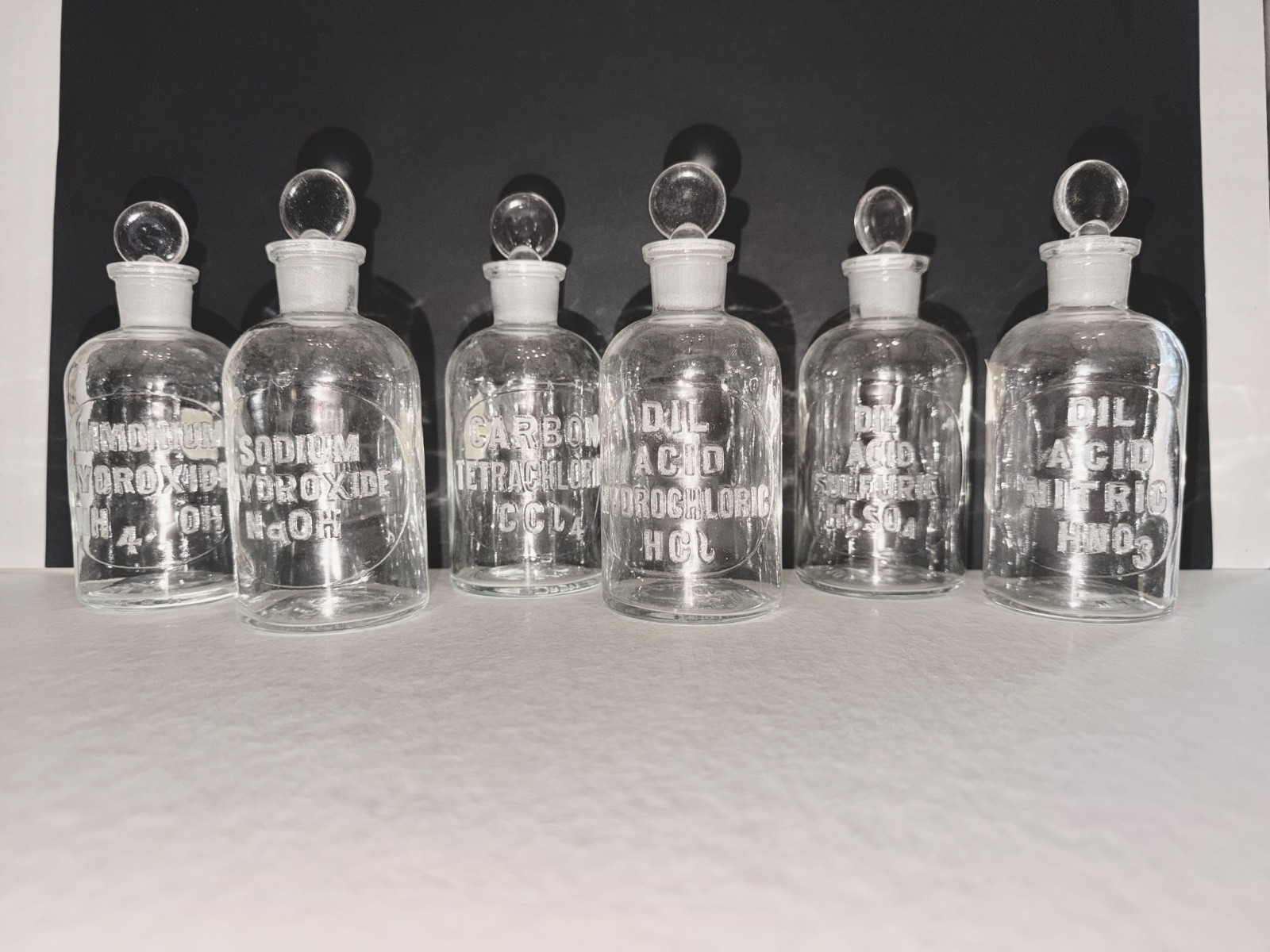 Wheaton Glass Apothecary Lab Bottles w/ Stoppers all EMBOSSED Letters & numbers Wheaton Glass Apothecary Lab Bottles w/ Stoppers all EMBOSSED Letters & numbers