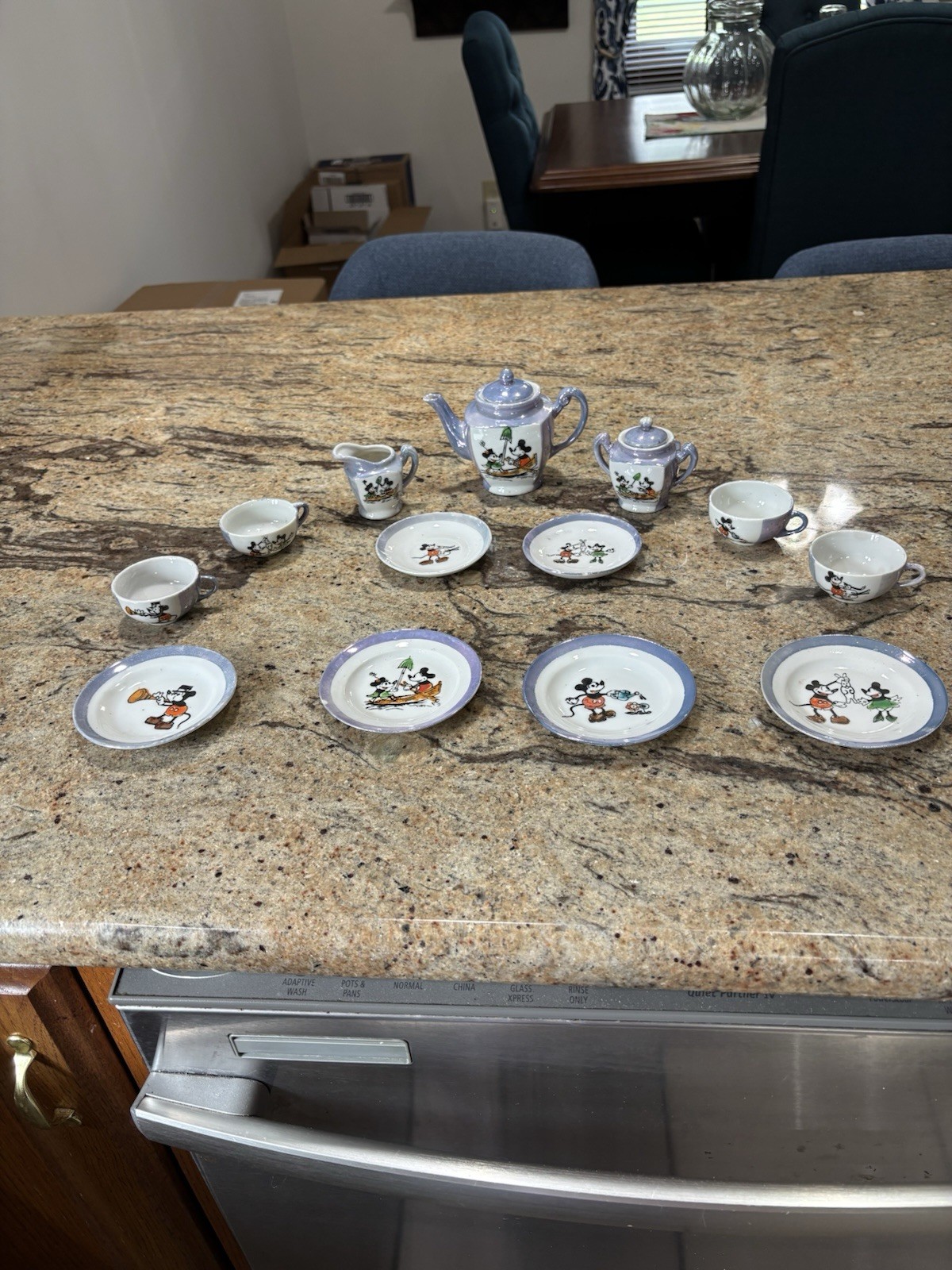 Vintage Disney Mickey & Minnie Mouse Child Tea Set Lusterware 1930- 13 Pieces Vintage Disney Mickey & Minnie Mouse Child Tea Set Lusterware 1930- 13 Pieces