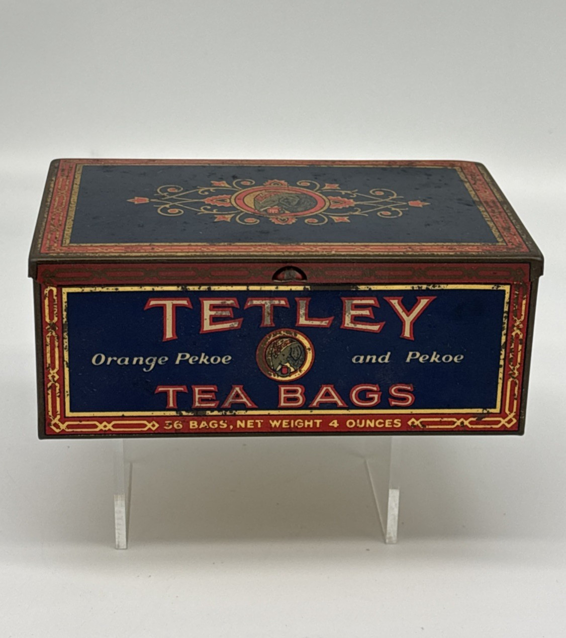 Vintage Tetley Tea Orange Pekoe Tea Bags Advertising Elephant Tin Box Vintage Tetley Tea Orange Pekoe Tea Bags Advertising Elephant Tin Box