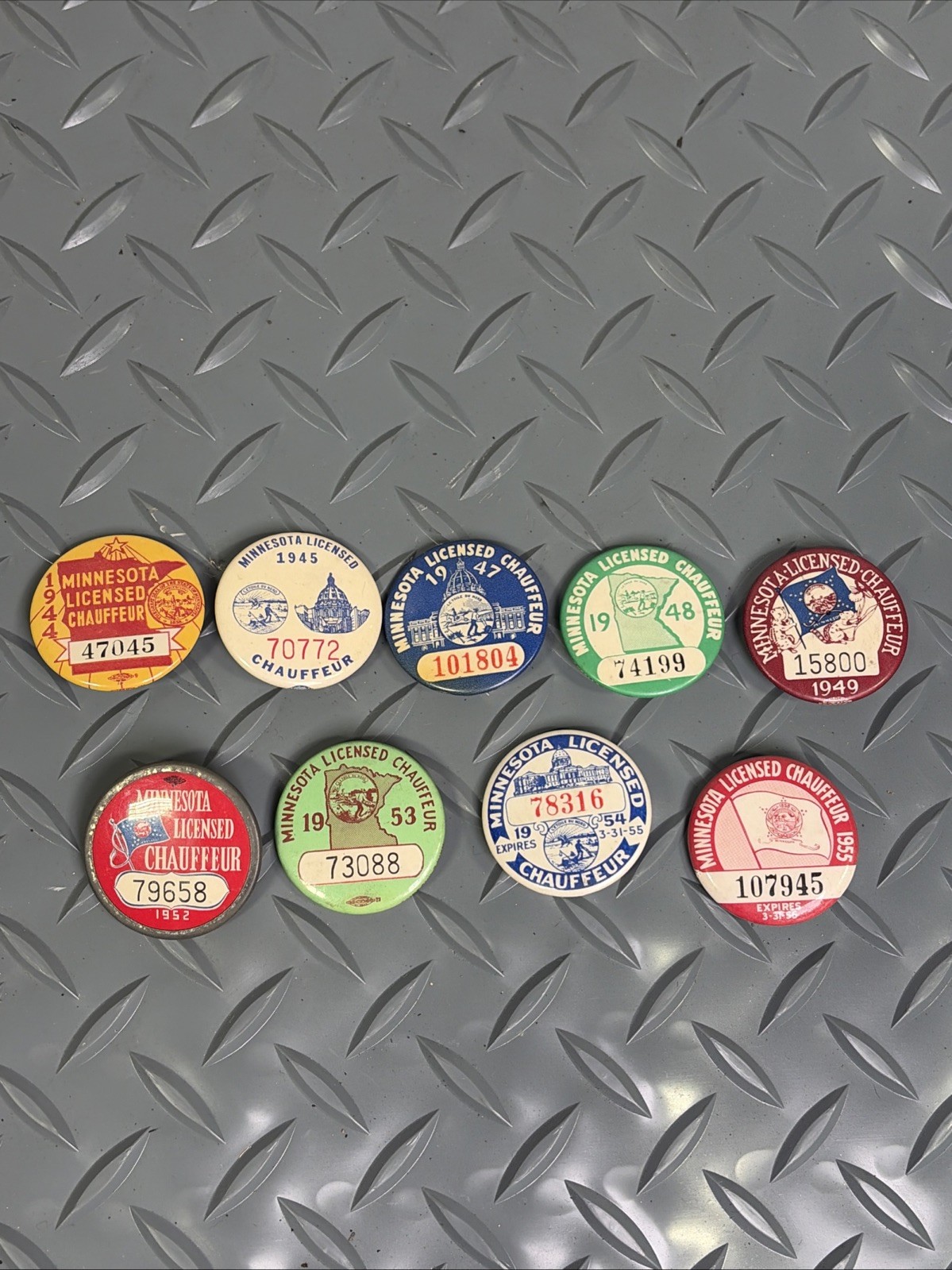 Vintage 1940's-1950's MINNESOTA Licensed CHAUFFEUR Assorted PINBACKS Lot of 9