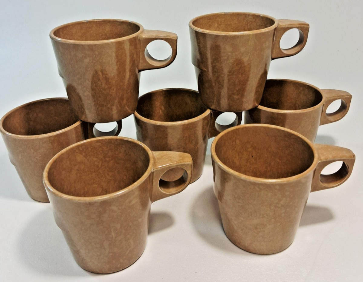 Vintage Kenro - US Military Melamine Mug - Melmac Mess Hall Stackable Cups 7ct