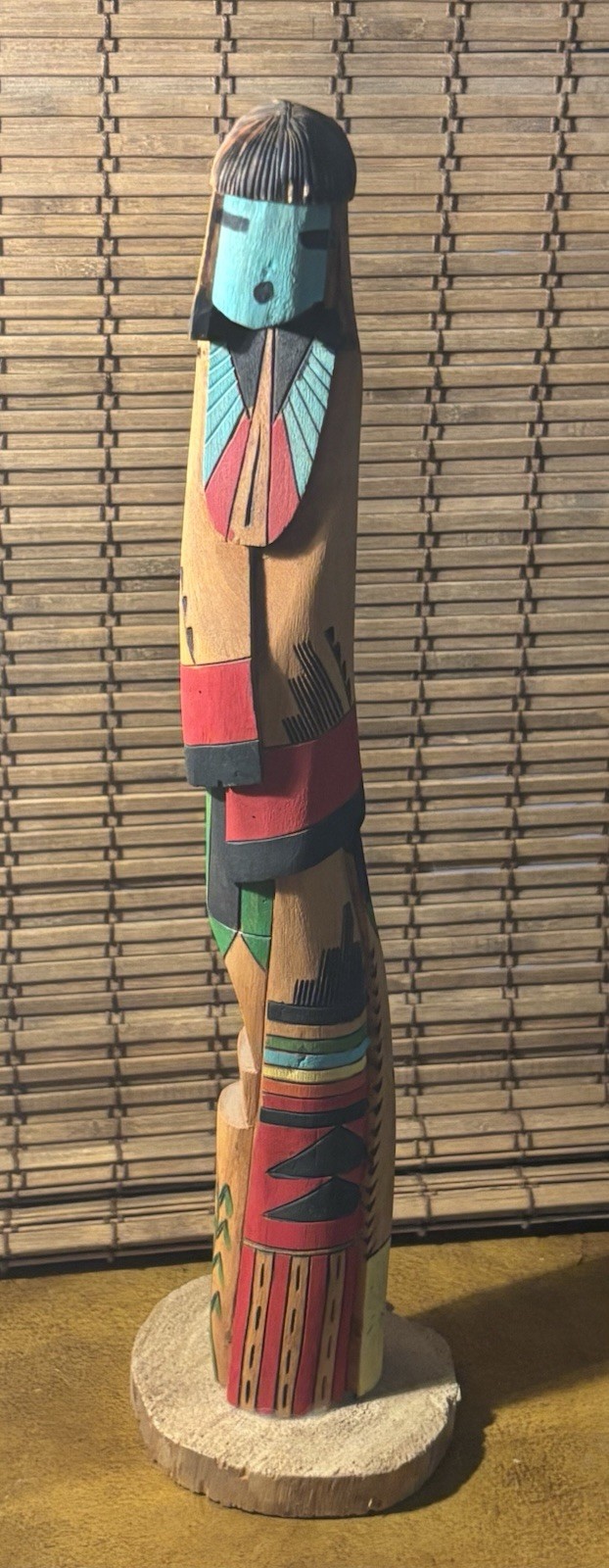 13 Inch Hopi Kachina Doll Shalako Long Hair Wood Totem Flute Player Sculpture