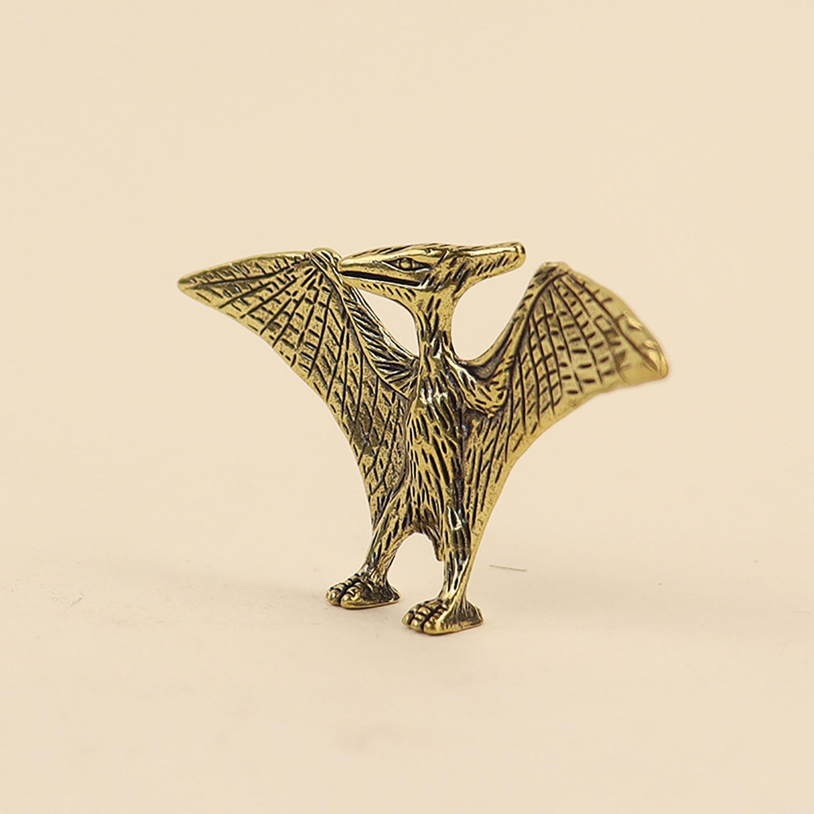 Vintage Brass Pterosaur Figurine, Mini Flying Dinosaur Desktop Sculpture, Retro