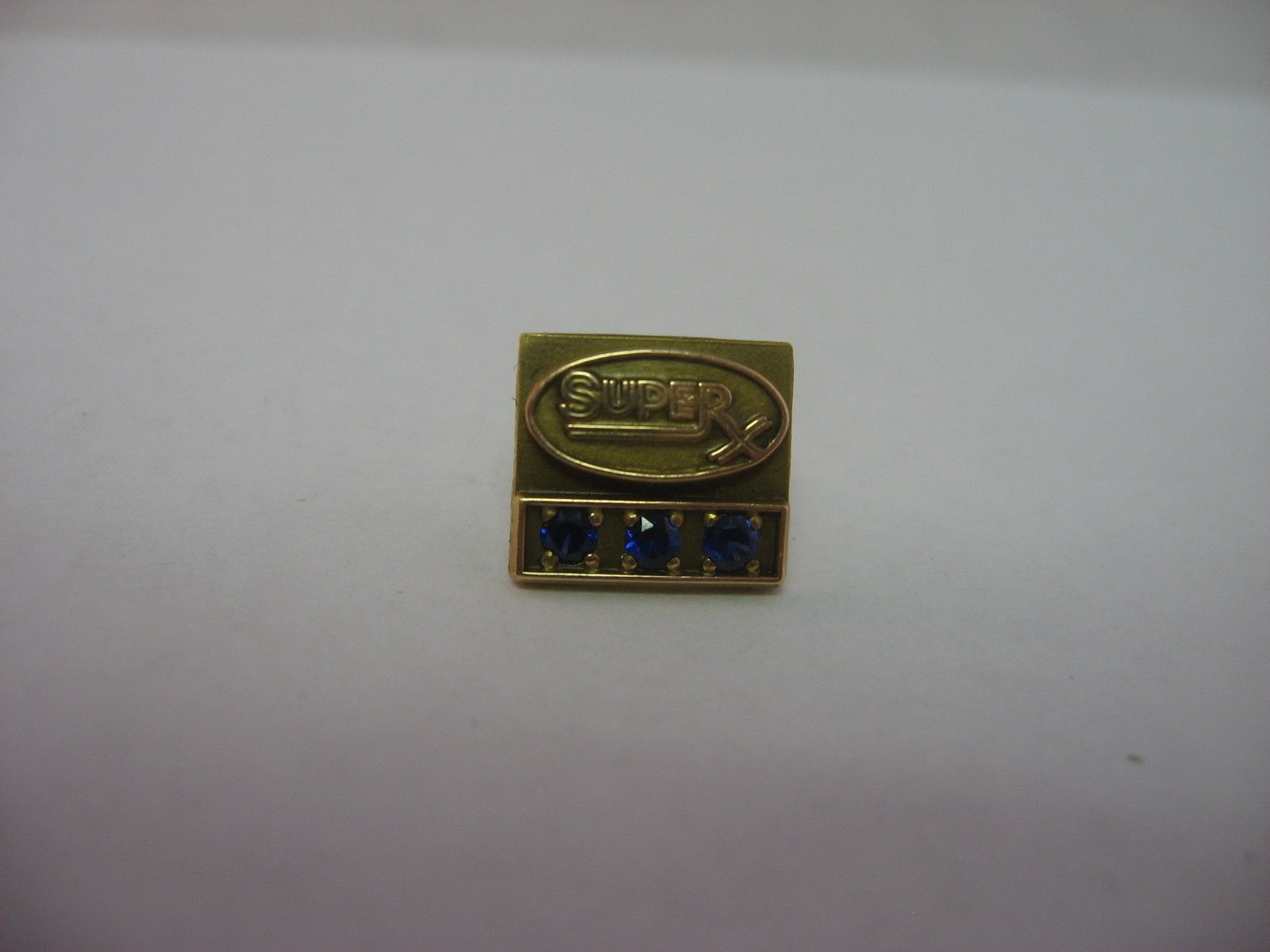 Vintage SuperX Drugs Service Award Pin 10K GF 3 Blue Stones Tie Tack Lapel