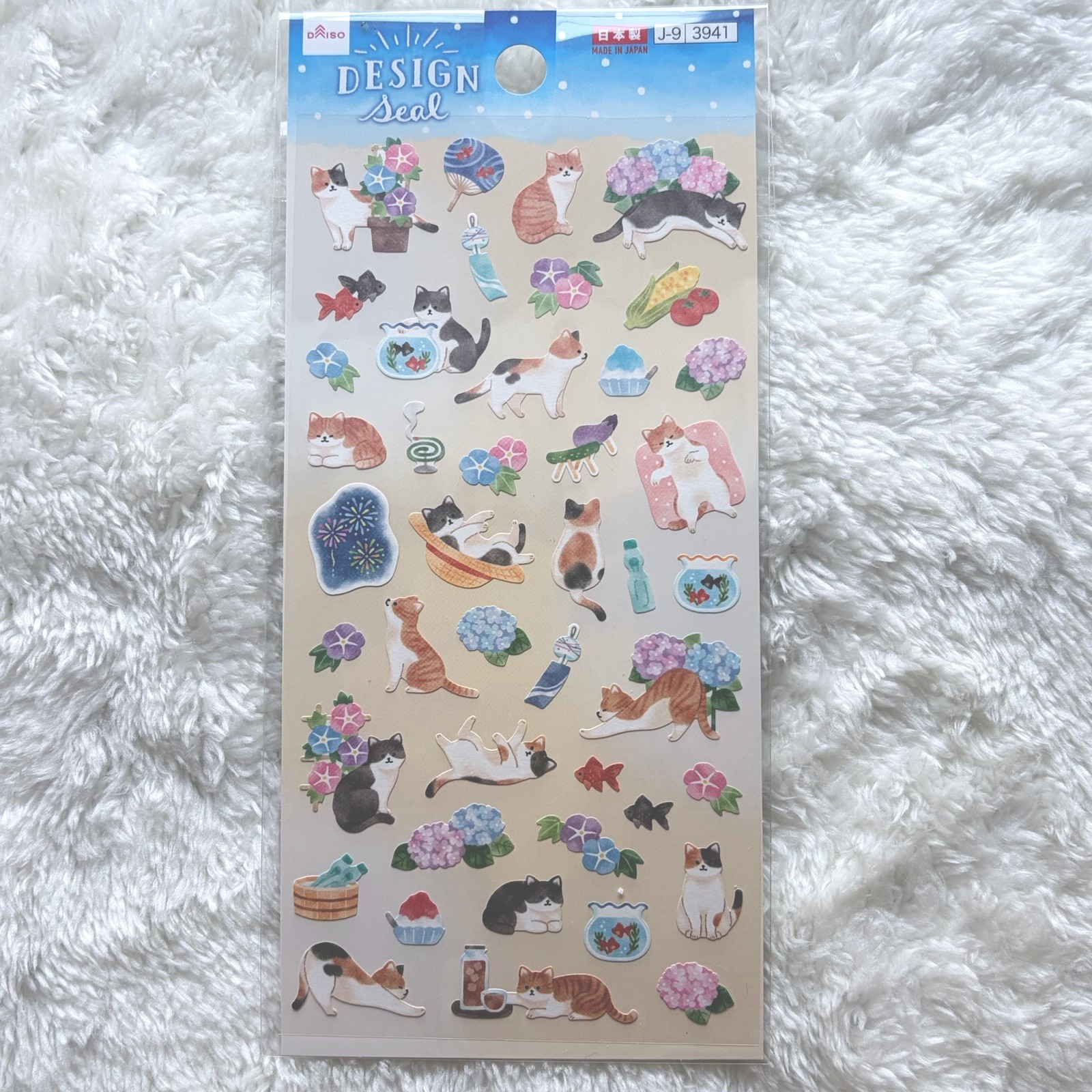 Cat Sticker Sheet Japanese Summer DAISO Flower Cute Journal Japan Stationery
