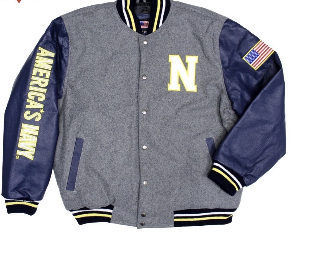 U.S. Navy Embroidered Leather Varsity Jacket Size L / LARGE - NEW