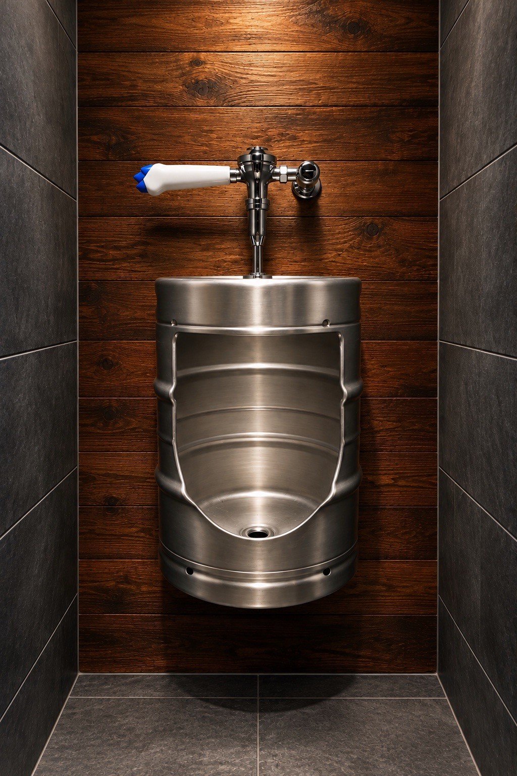 Unique urinals made from beer kegs  / Without manual flush valve
