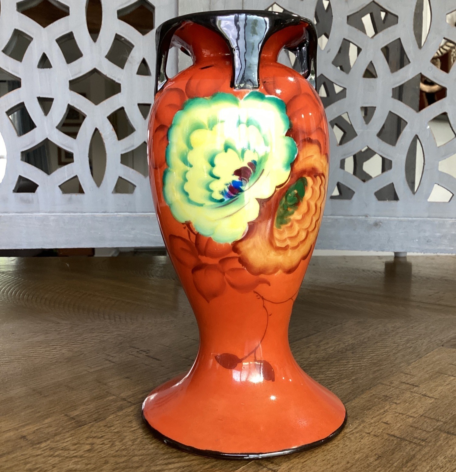 Vintage Orange Vase Sakura Ware Floral Japan Collectible Decor Bookcase 