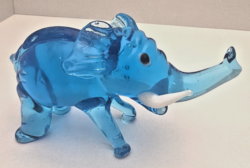 Vtg Hand Blown Glass Miniature Elephant Figurine Translucent Cobalt Sky Blue Vtg Hand Blown Glass Miniature Elephant Figurine Translucent Cobalt Sky Blue