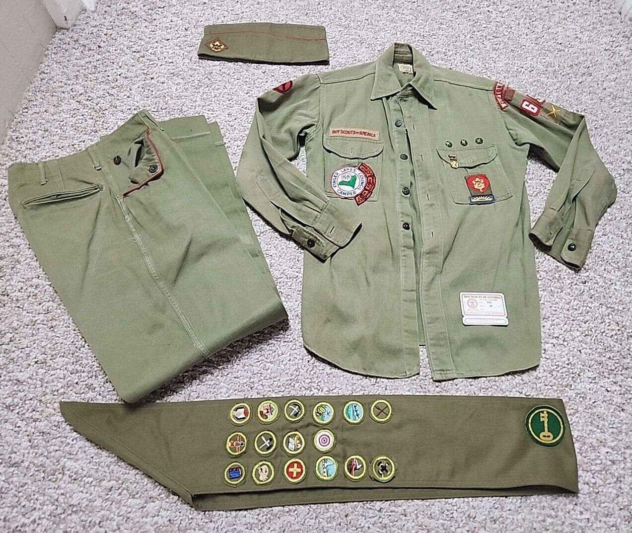 Vintage 1950s Sanforized BSA Boy Scout Uniform, Sash Badges, Pins Memorabilia