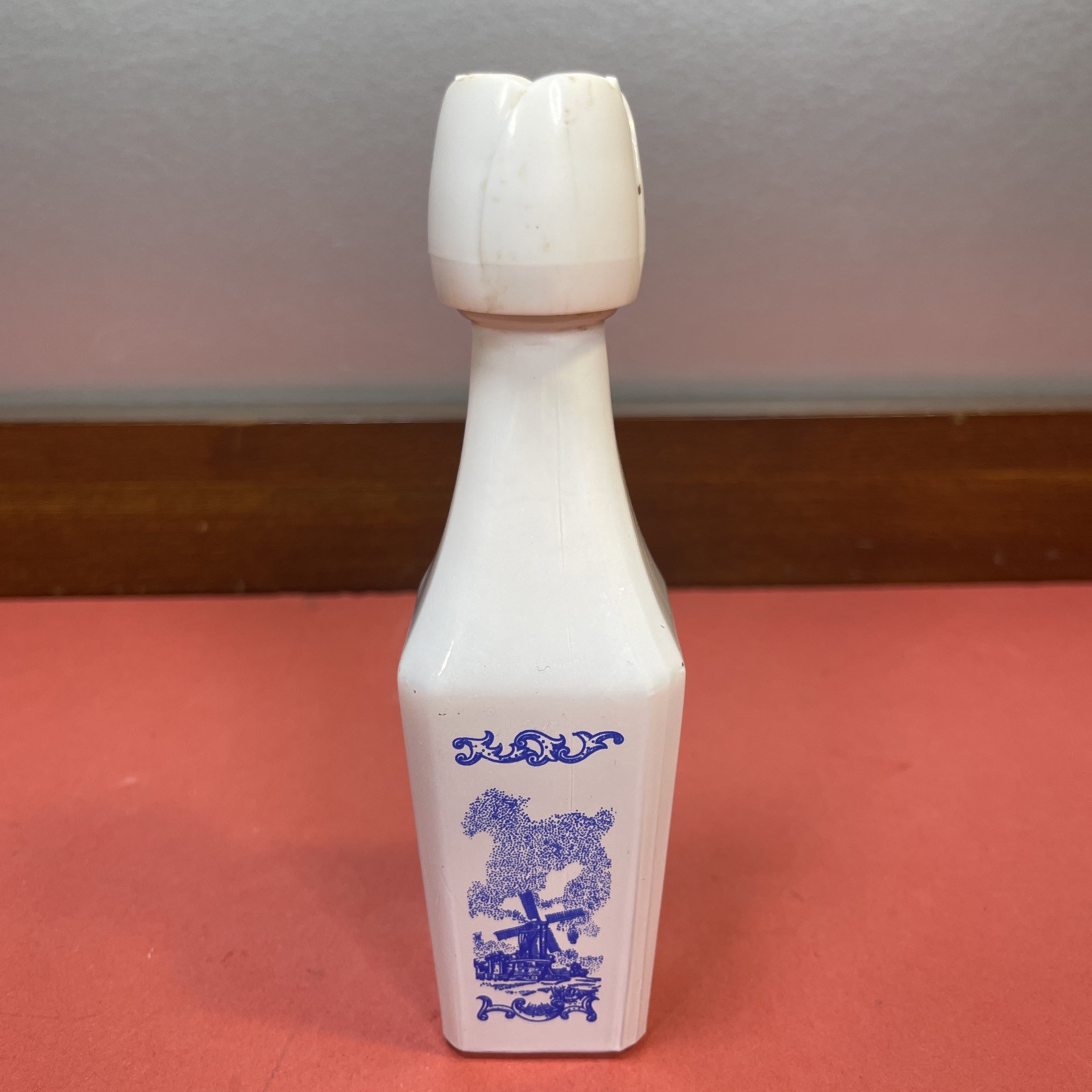 Vintage Vandermint Dutch Windmill Milk Glass Empty Liquor Bottle with Tulip Top