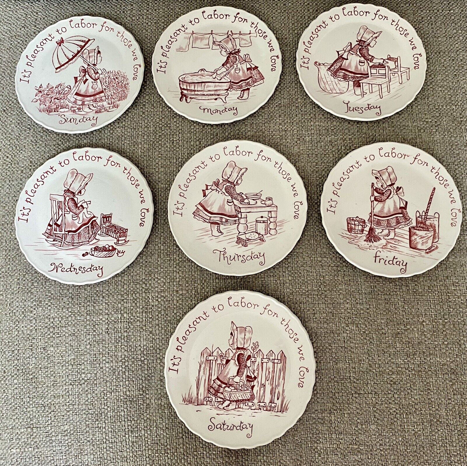 7 Days Of The Week Plates, Crownford Bone China. England