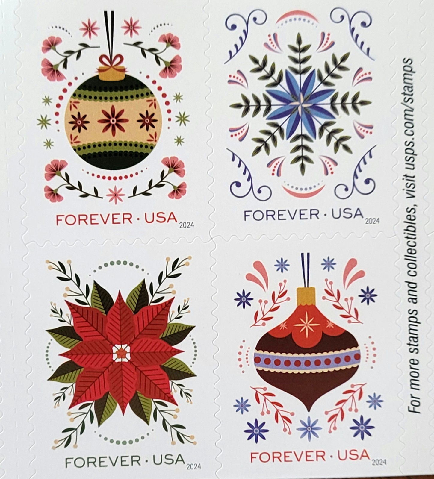 HOLIDAY JOY SHEET OF 20 FIRST CLASS LETTER STAMPS