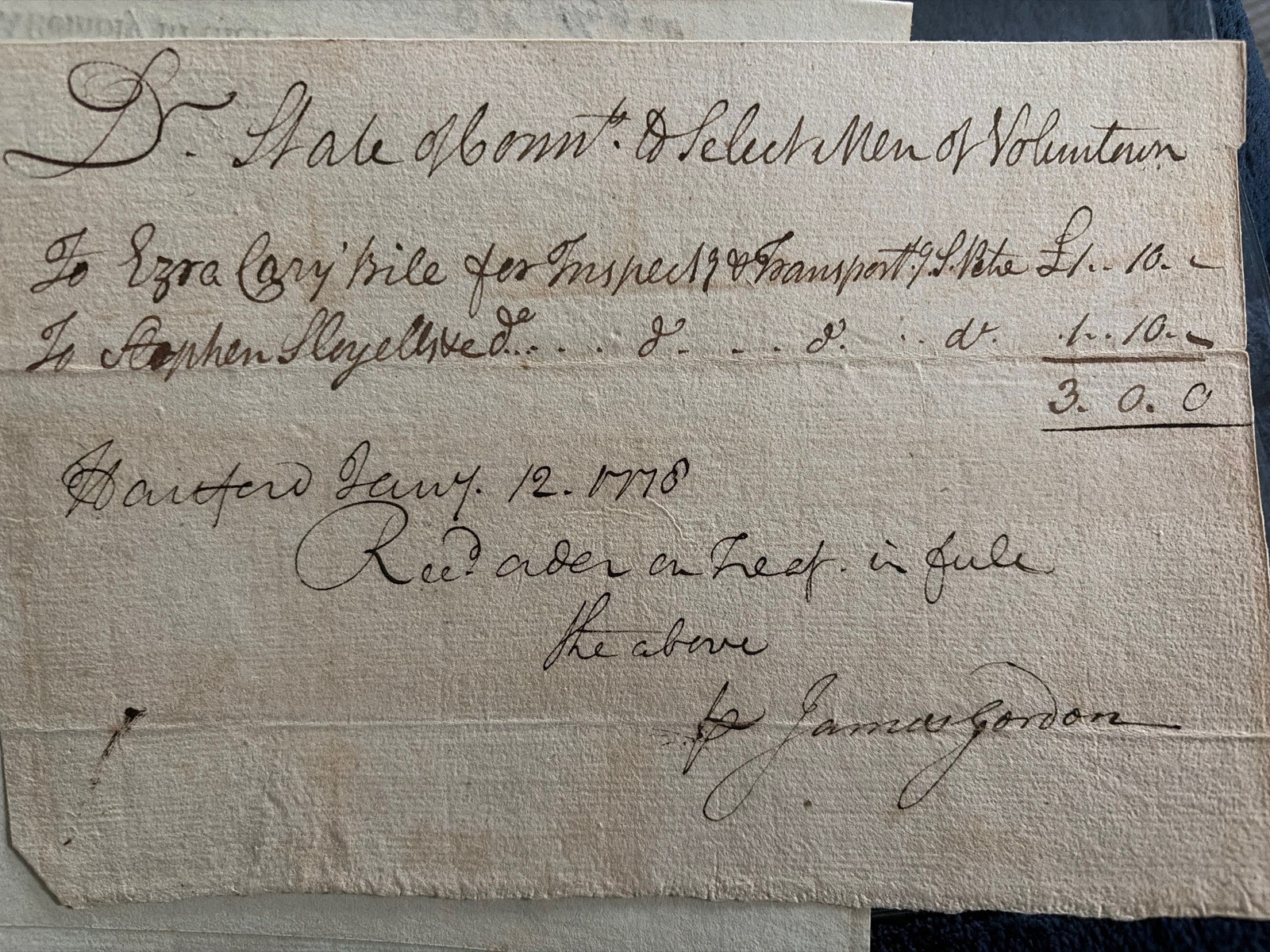 Revolutionary War Receipt Signed by James Gordon in 1778 w/ COA