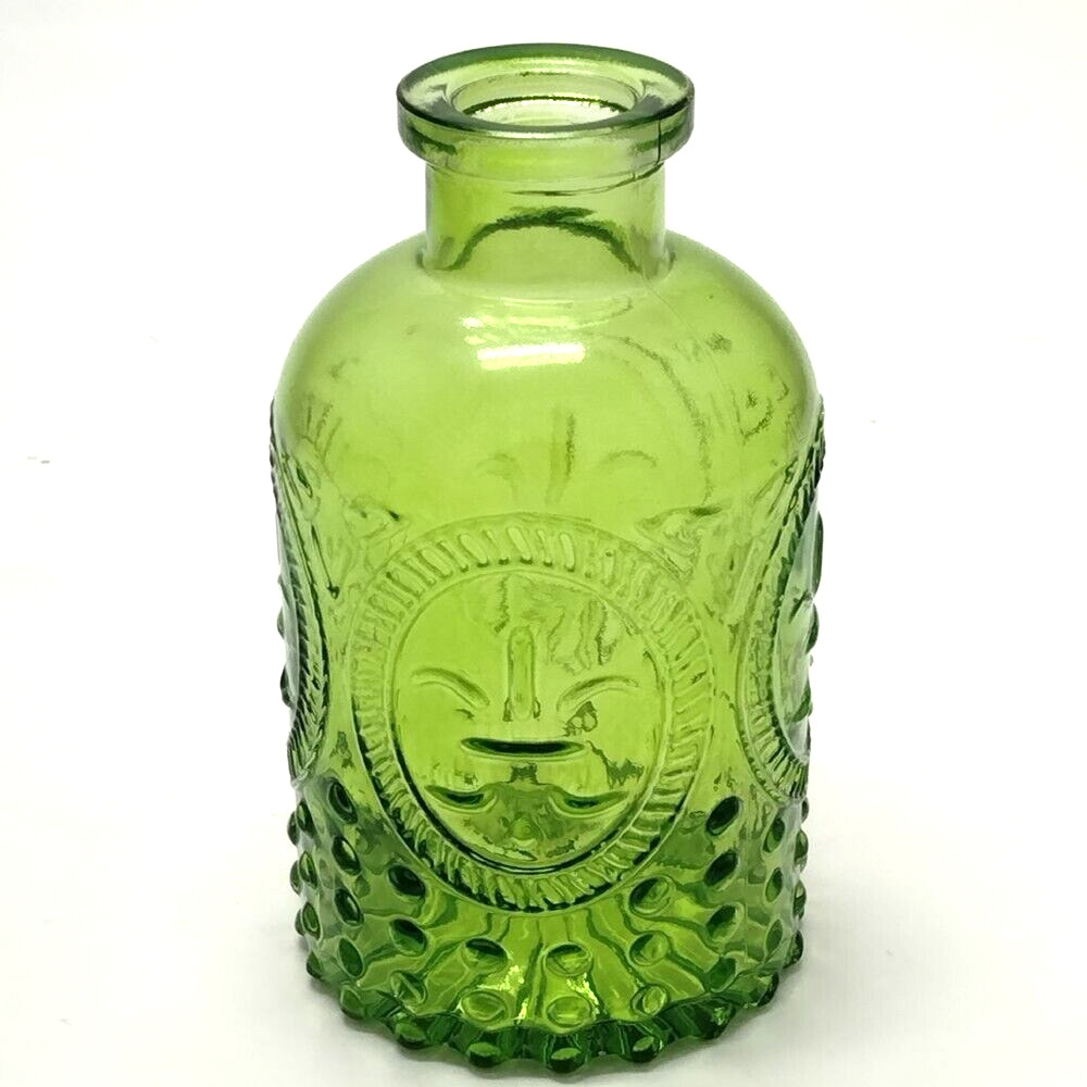 Clear Green Colored Glass Round Vintage Style Bottle / Vase with cork H = 5.5 in