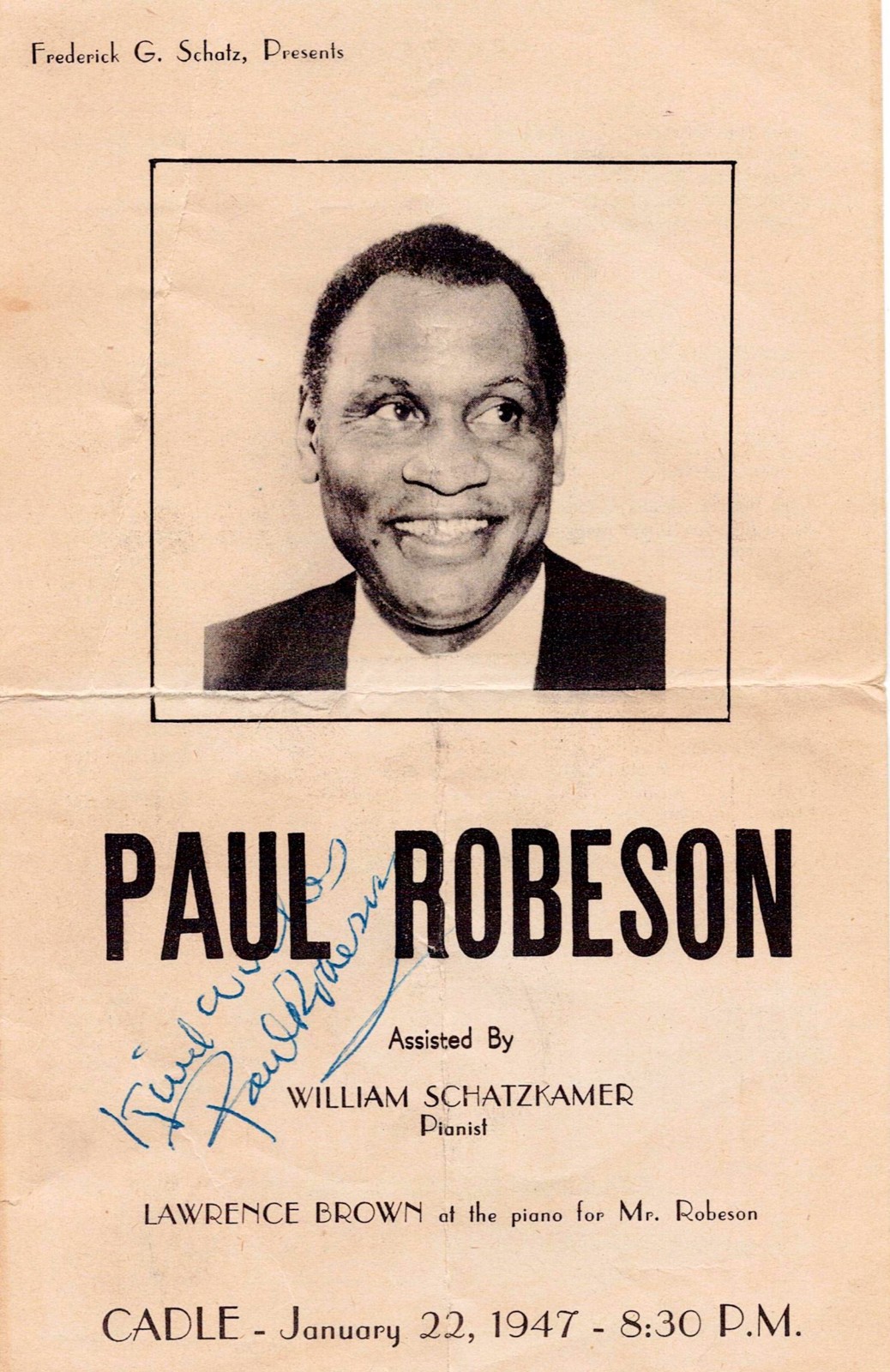 Paul Robeson, hand signed 1947 concert program Rare 