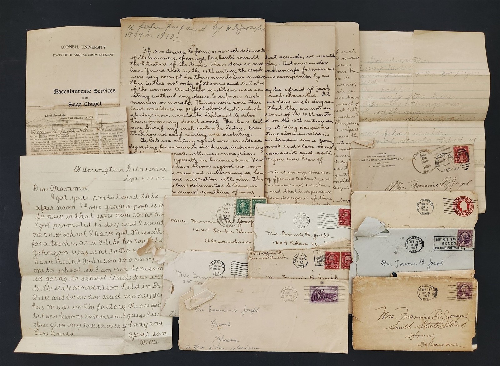 1920s antique LETTER PHOTO EPHEMERA LOT dover de MAMIE FANNIE B JOSEPH family