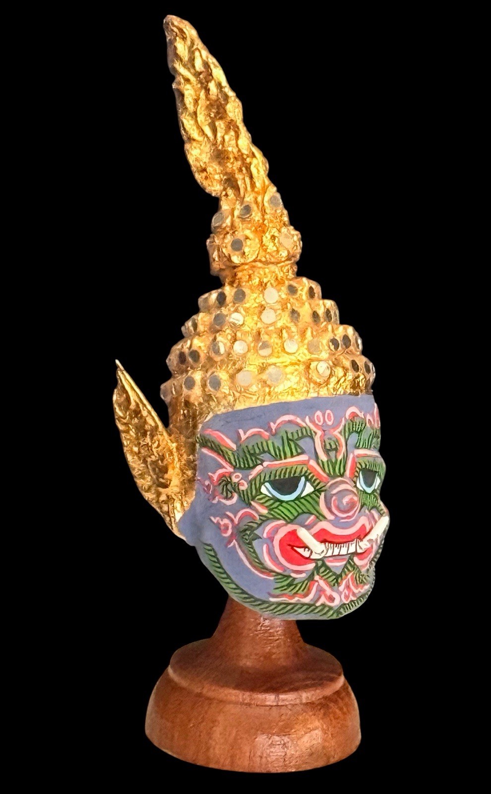 Thai Khon Dance Mini Mask Wood Pedestal