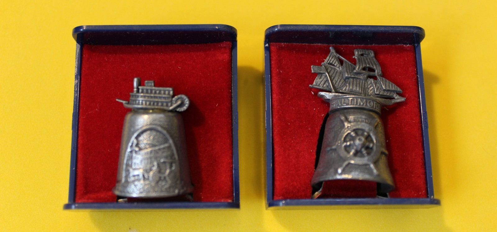 AN EXQUISITE CREATION PEWTER STEAMBOAT AND SHIP THIMBLES