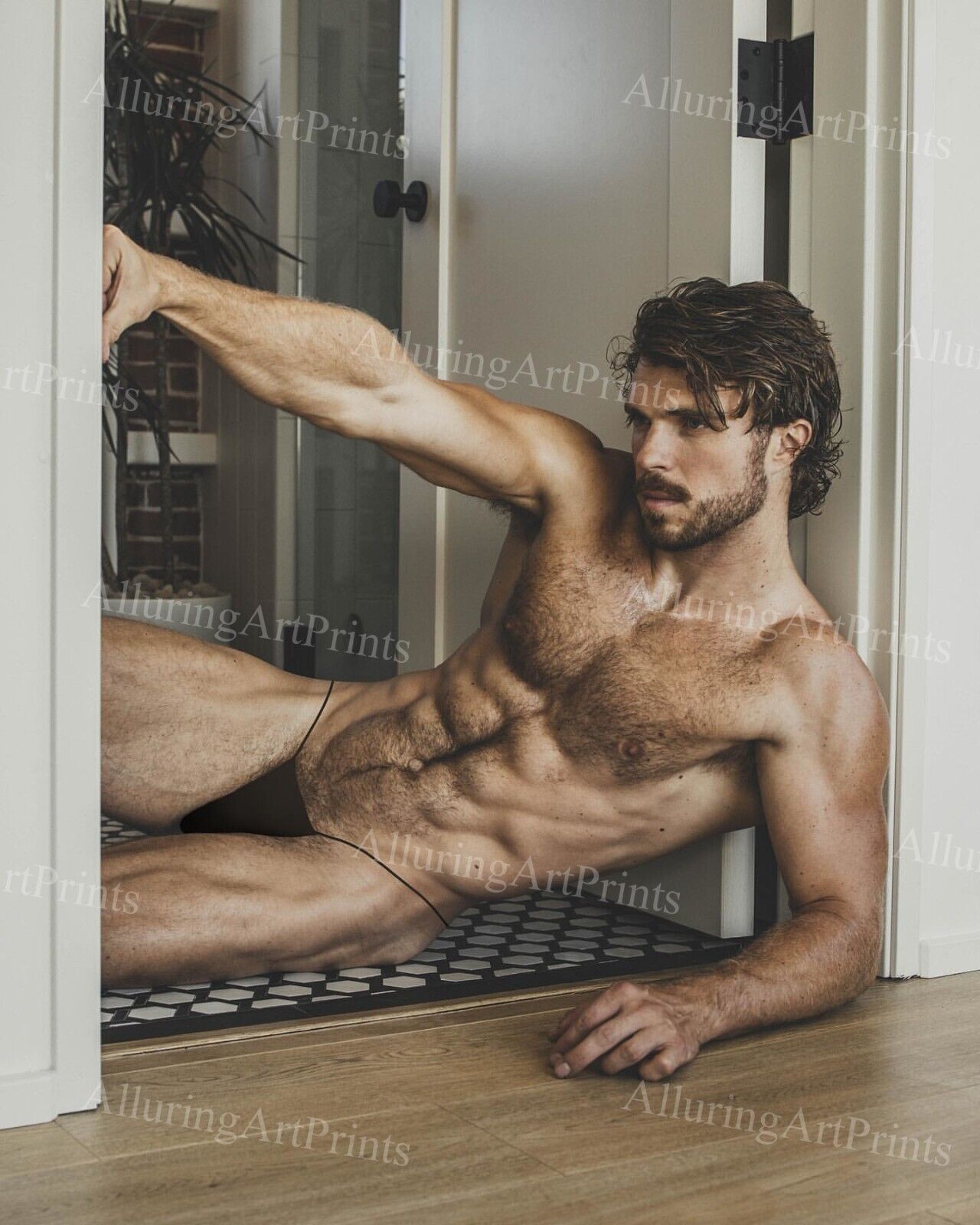 8x10 Male Model Photo Print Muscular Handsome Hairy Shirtless Hunk -MM447