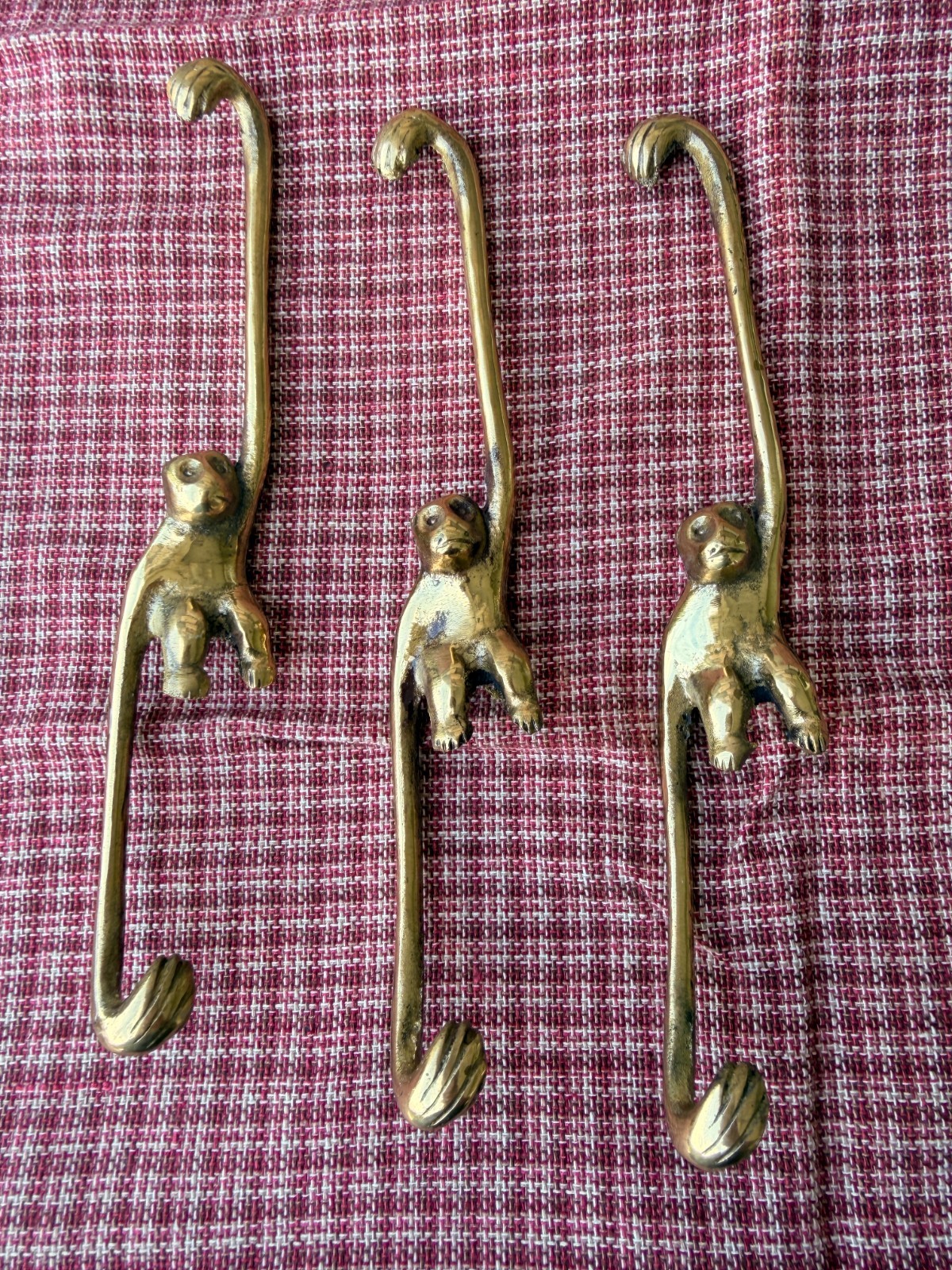 Vintage Brass MONKEY Hanging Hook Hanger - Set of 3 7.5” Long - Plant MCM Decor