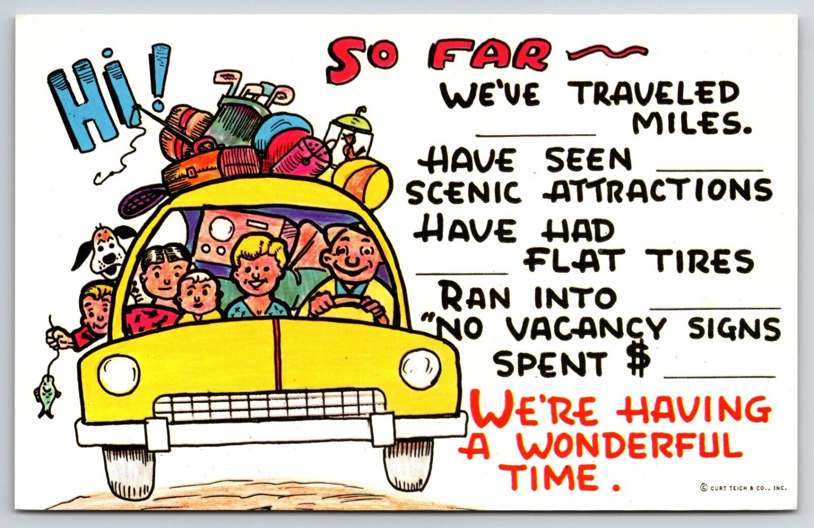 Comic Humor c1962 Roadtrip We\'re Having A Wonderful Time....CURT TEICH Postcard