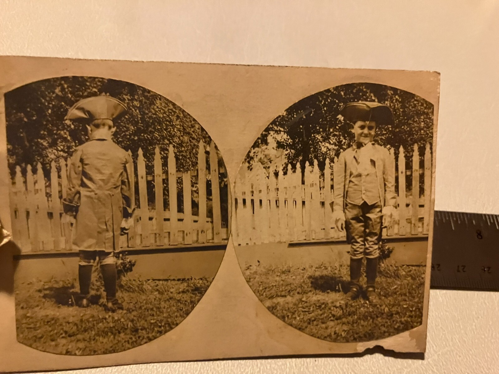 Vintage Double Photo Young Boy Dressed as Revolutionary War Soldier