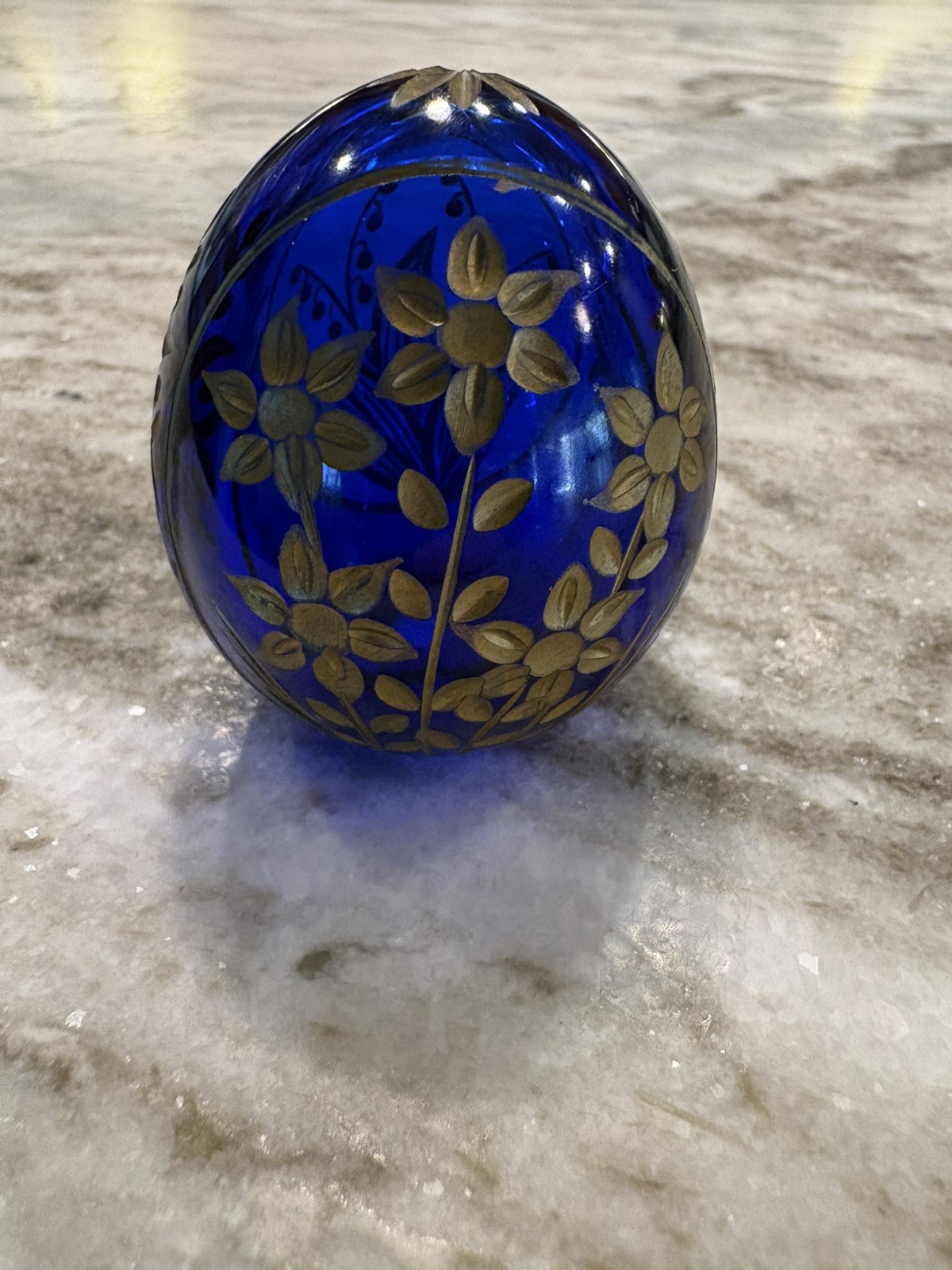 Vintage FABERGE Cobalt Blue Glass Gold Cut Crystal Glass Egg Russian