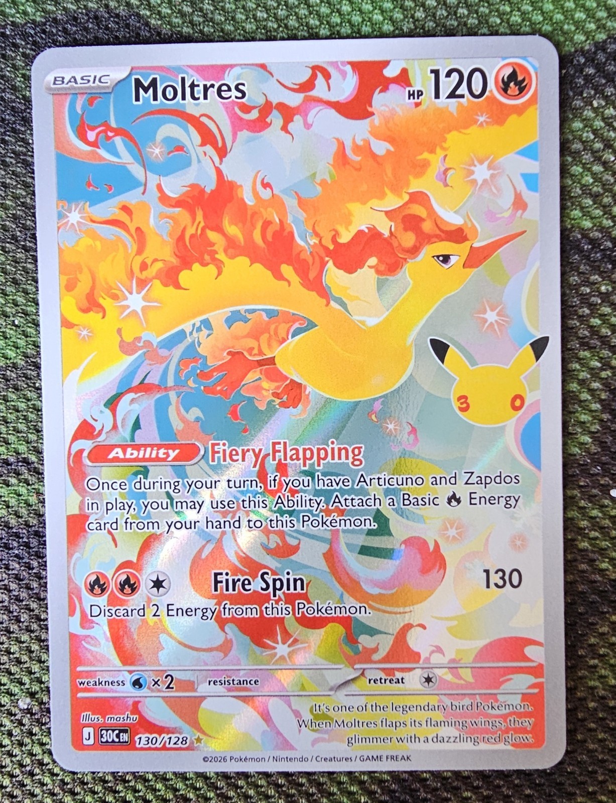 Pokémon TCG Moltres 130/128 30th Anniversary Edition  Holo NM