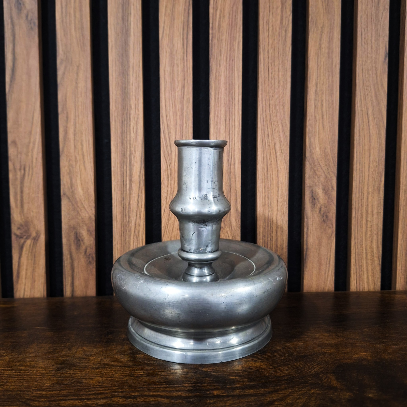 Antique 17th/18th Century Bulbous Base Pewter Candlestick Early European
