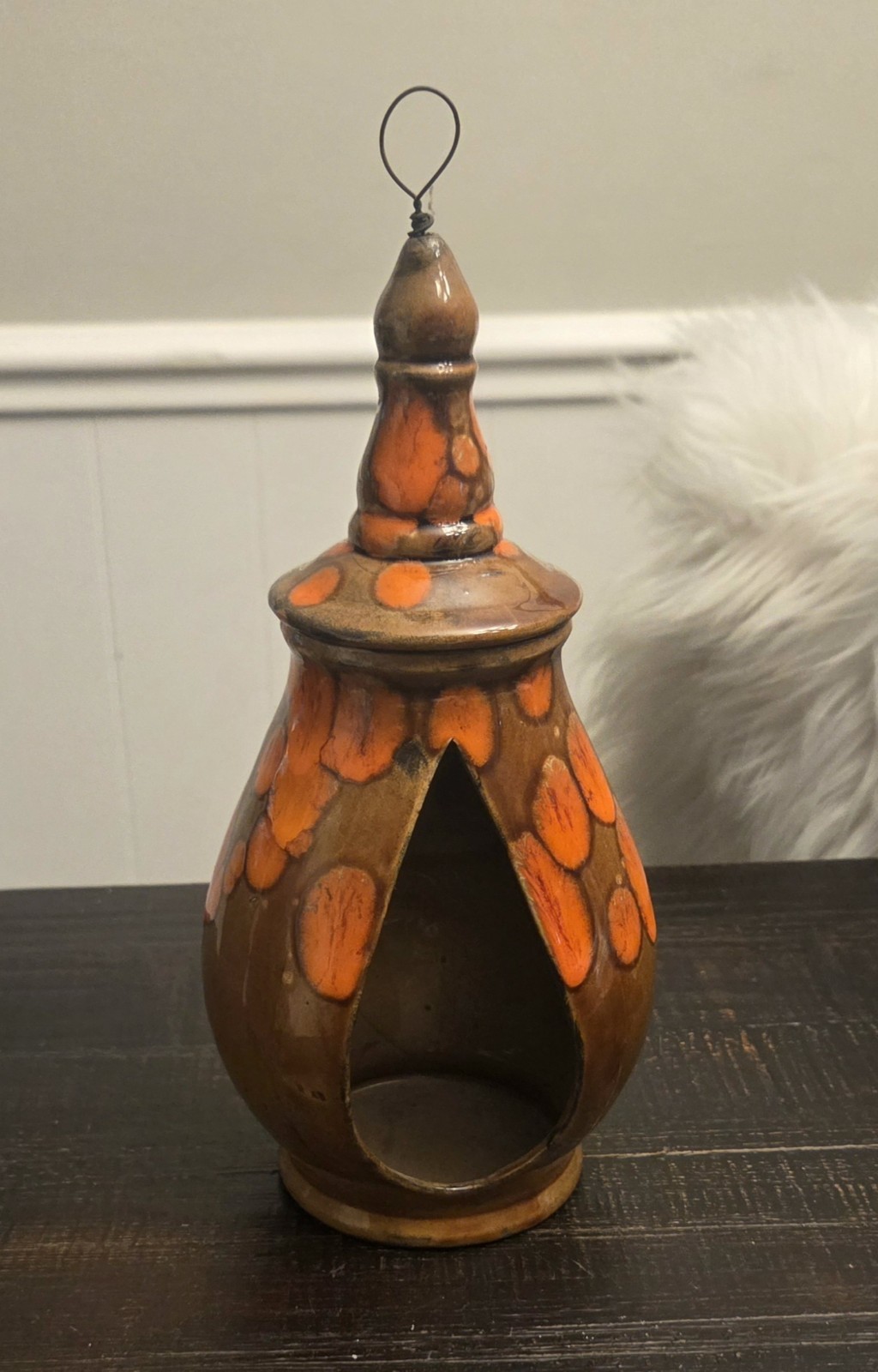 VINTAGE MCM HANGING  CERAMIC DRIP GLAZE ATOMIC Hanging Planter 