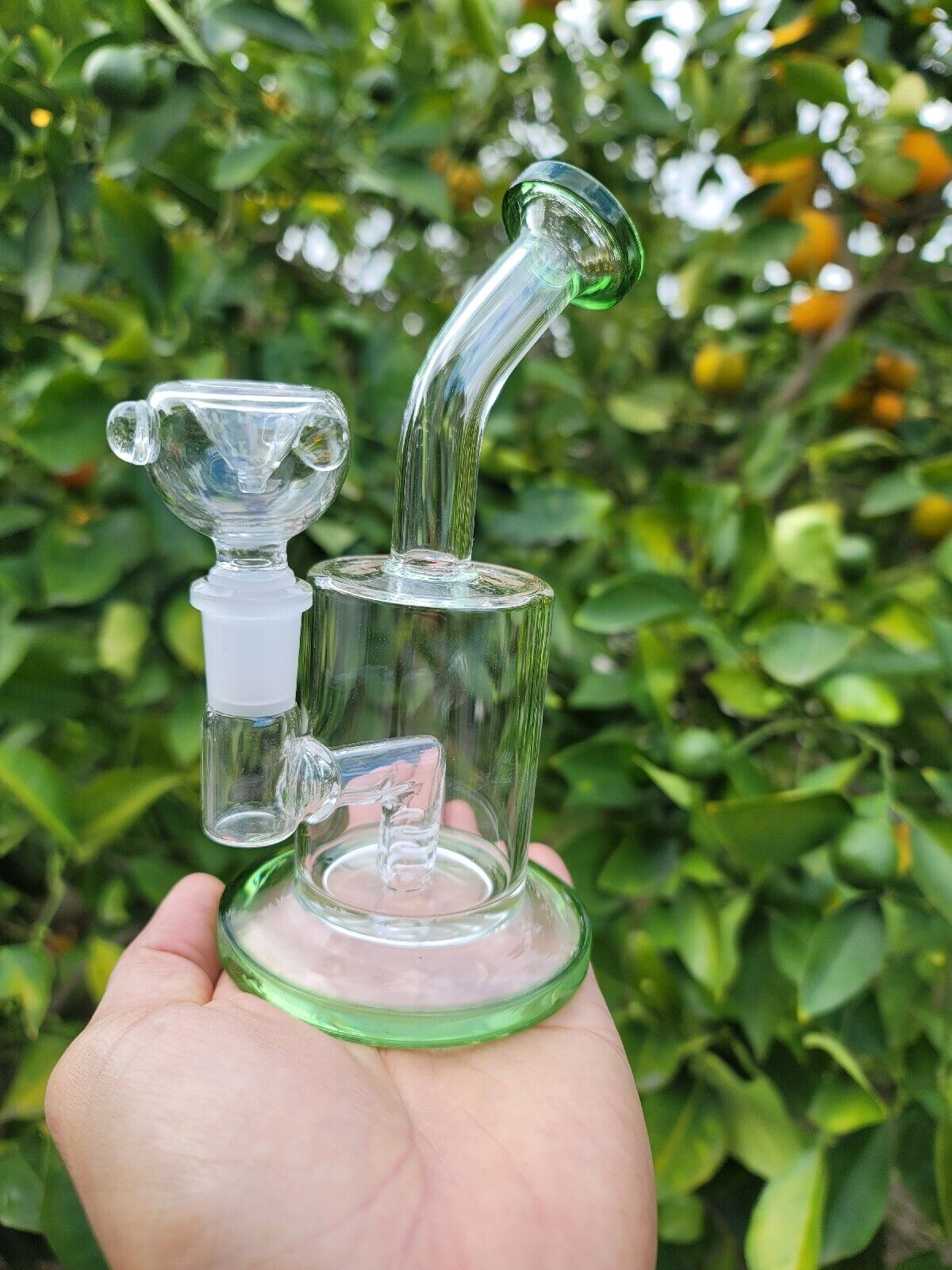 5 inch Green Flat Bubbler Hookah Water Bong Pipe with 14mm Glass Bowl Healy Thic