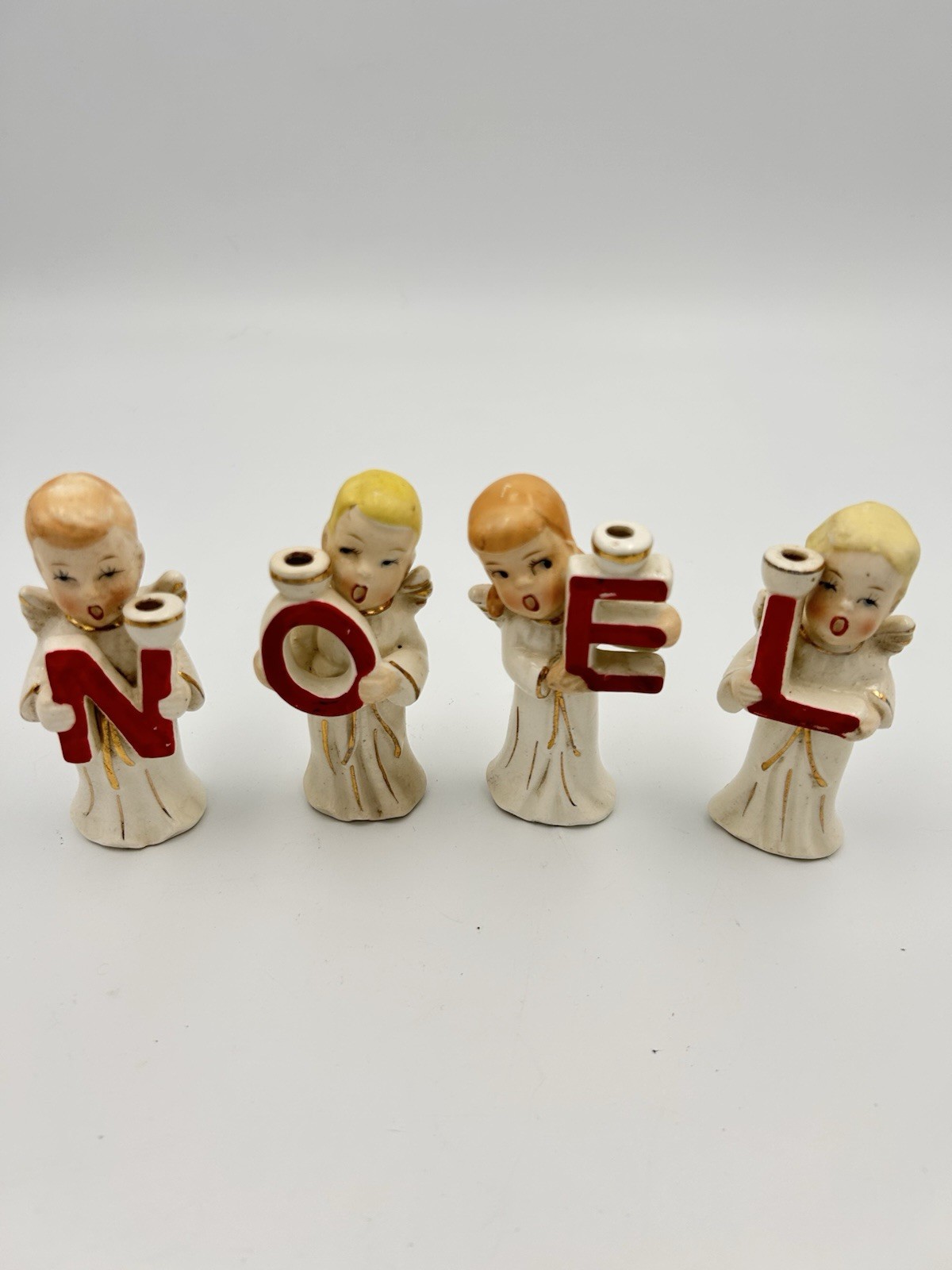 Vintage Original Tilso Japan Ceramic NOEL Christmas Angel Candle Holders