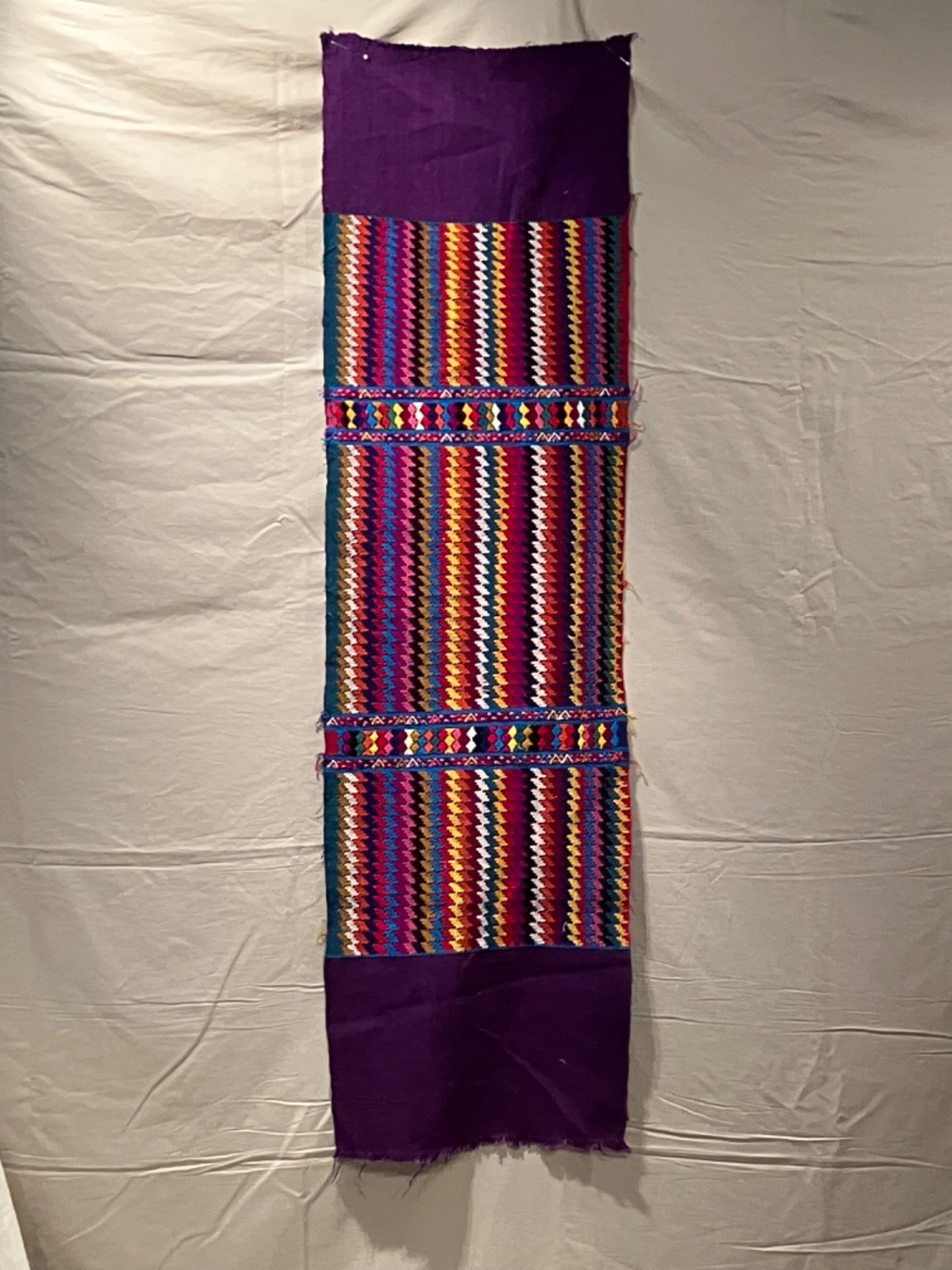 VINTAGE GUATEMALAN HANDMADE EMBROIDERED BLUE FABRIC